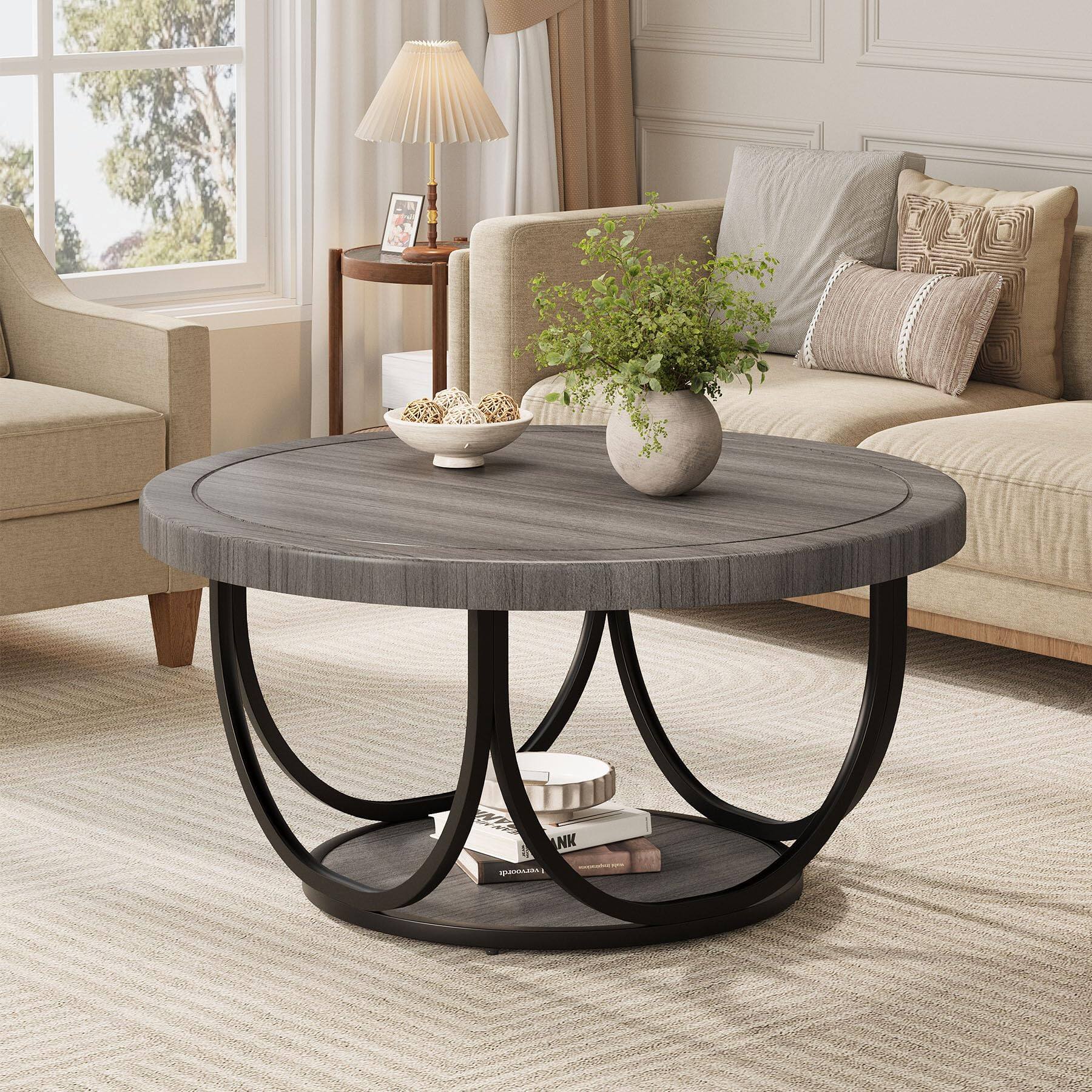 Tribesigns Round Coffee Table with 2 Tiers, 31.5