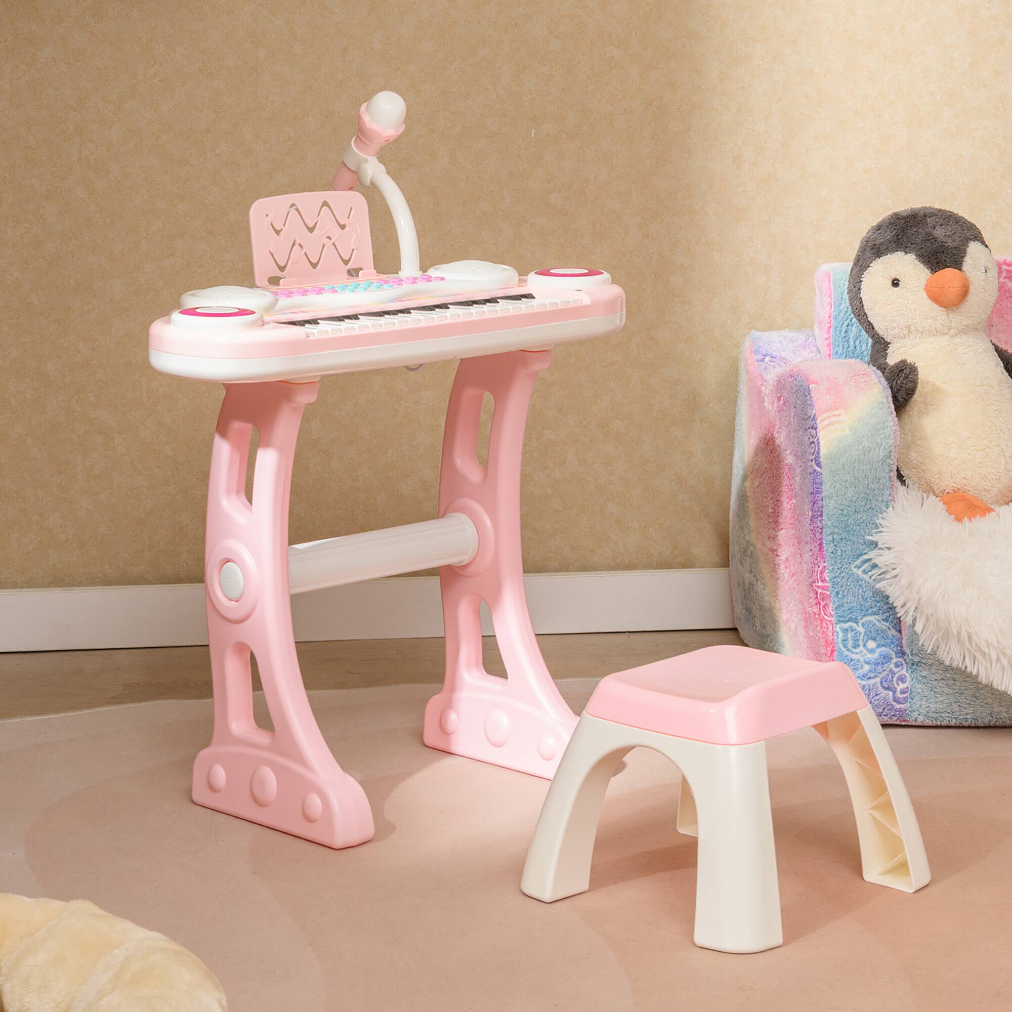 Alt View 1. Gymax - Gymax Electronic Kids Piano Toy 37 Keys Piano Keyboard w/ Detachable Legs Stool - Pink.