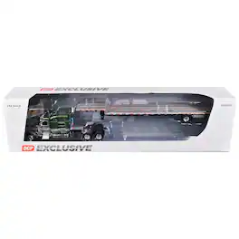 Peterbilt 389 with 70" Mid-Roof Sleeper and Transcraft Step Deck Trailer Green with Gray 1/64 by First Gear