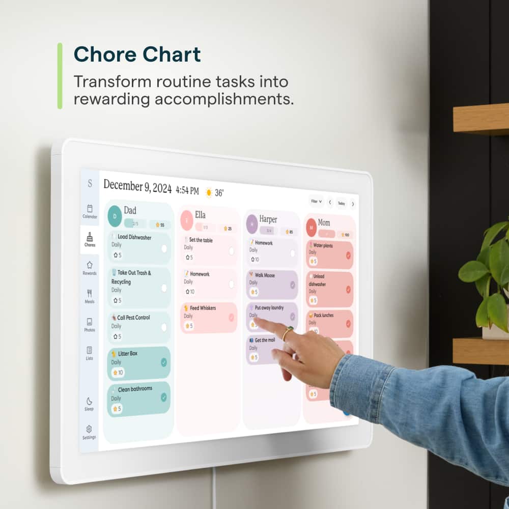 Chore Chart: Transform routine tasks into rewarding accomplishments.
December 9, 2024 4:54 PM
36' Dad
Colender
Ella
I 21
11 1 2
Laundry
Dishwasher
Set the table
Charles
Daily
05 05
Harper
x 14
Homework
Daily
05 05
Mom & Woter
Plenty
Doily
5 -ade - 1
Enwordh
Meals
Photos
LNE Toke Out Trash & Recycling
Daily
05
Call Perst Control
Daily
05
Litter Box
Daily
10
Homework
Daily
010
Feed Whisker
Daily
5
Walk Mooe
Daily
1
Put OwDy around
Daily
dishwasher
Daily
15
Pack Lunches
Daily
Sweep Clean bathrooms
Daily
5
Settings