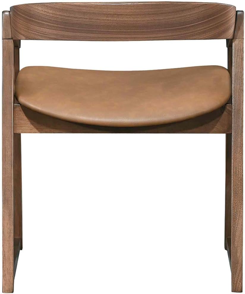 Back. Acanva - Curved Back Dining Chairs Set of 2, Accent Chair for Kitchen Living Room Office Reception - Walnut and Camel Brown.