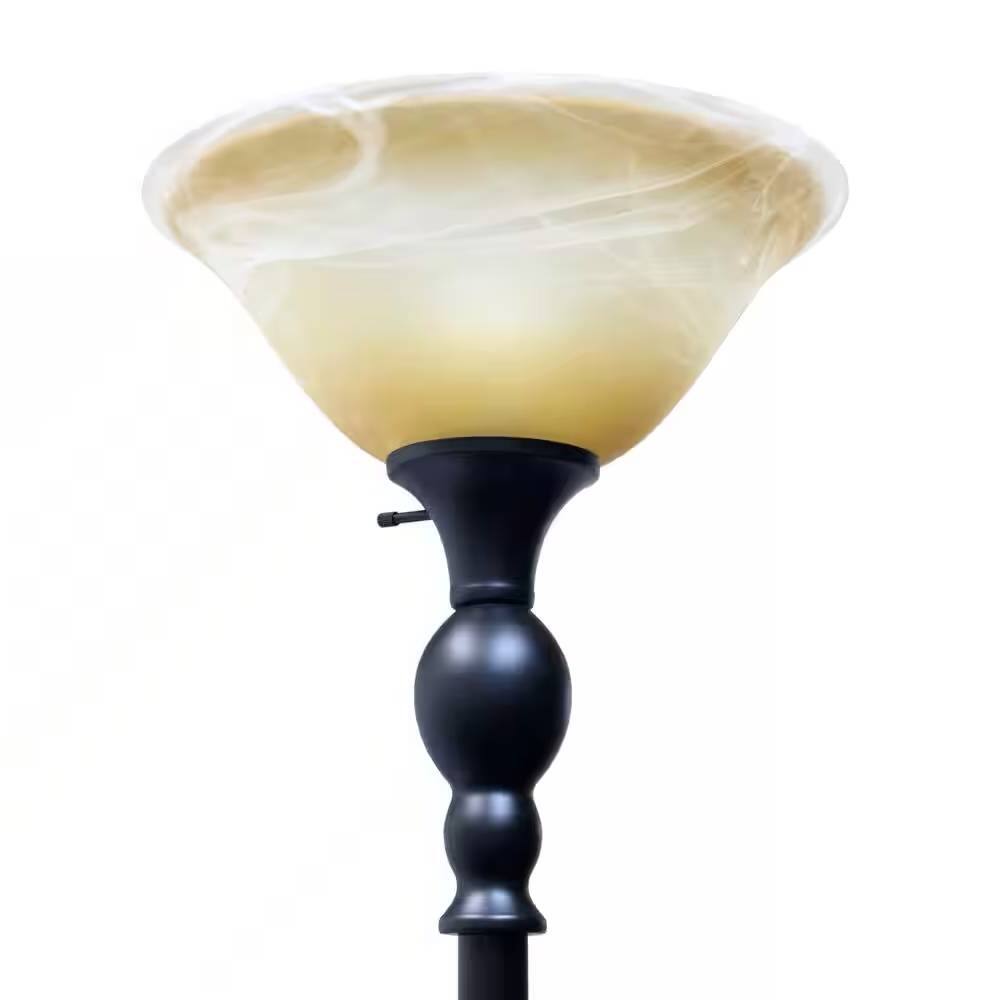 Left. Hivvago - Bronze Finish Metal Floor Lamp Torchiere with Amber Marbleized Glass Shade - Bronze Finish.