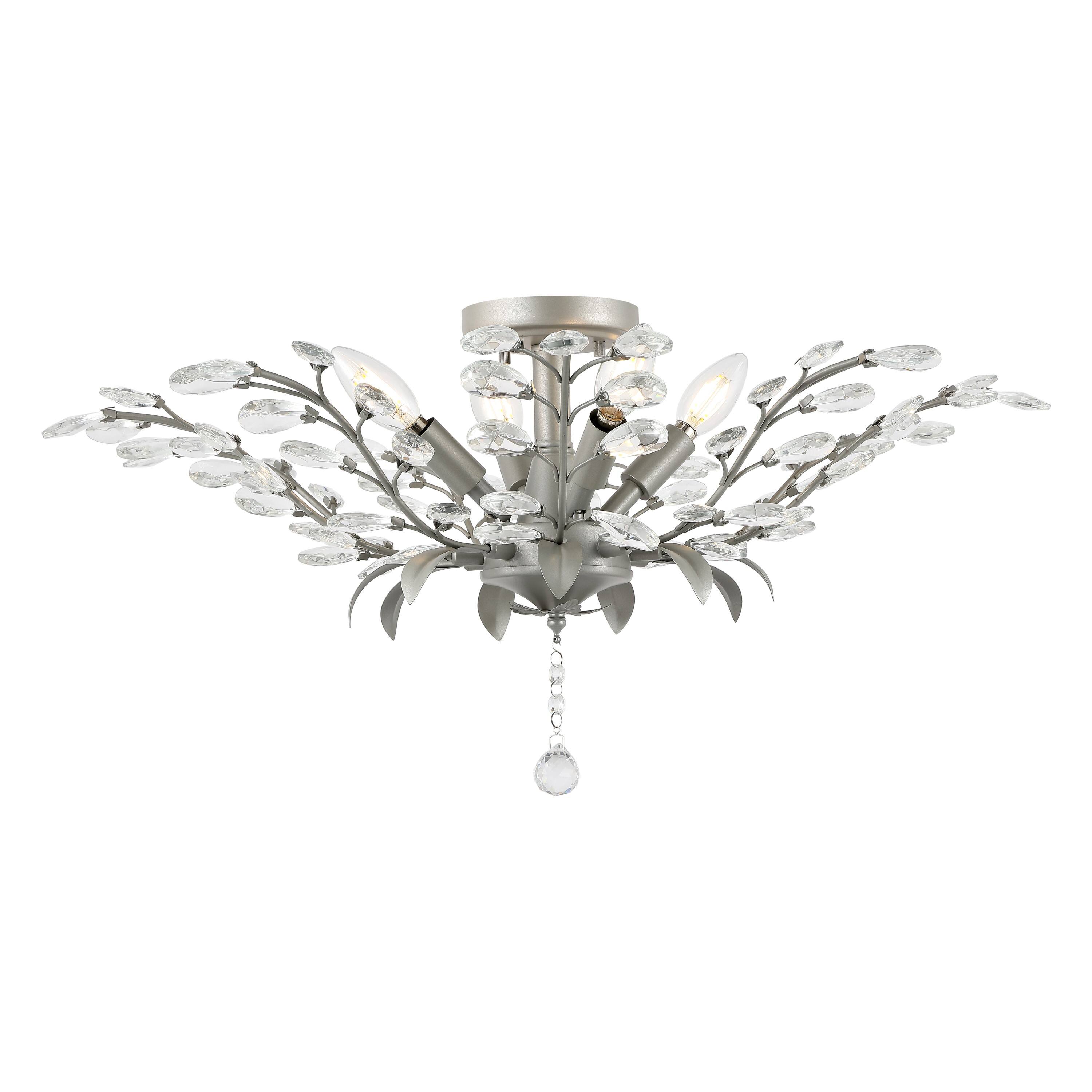 Front. Jonathan Y - Elisana 26" 4-Light Contemporary Bohemian Iron/Acrylic LED Semi Flush Mount, Silver Gray/Clear - Silver Gray/Clear.