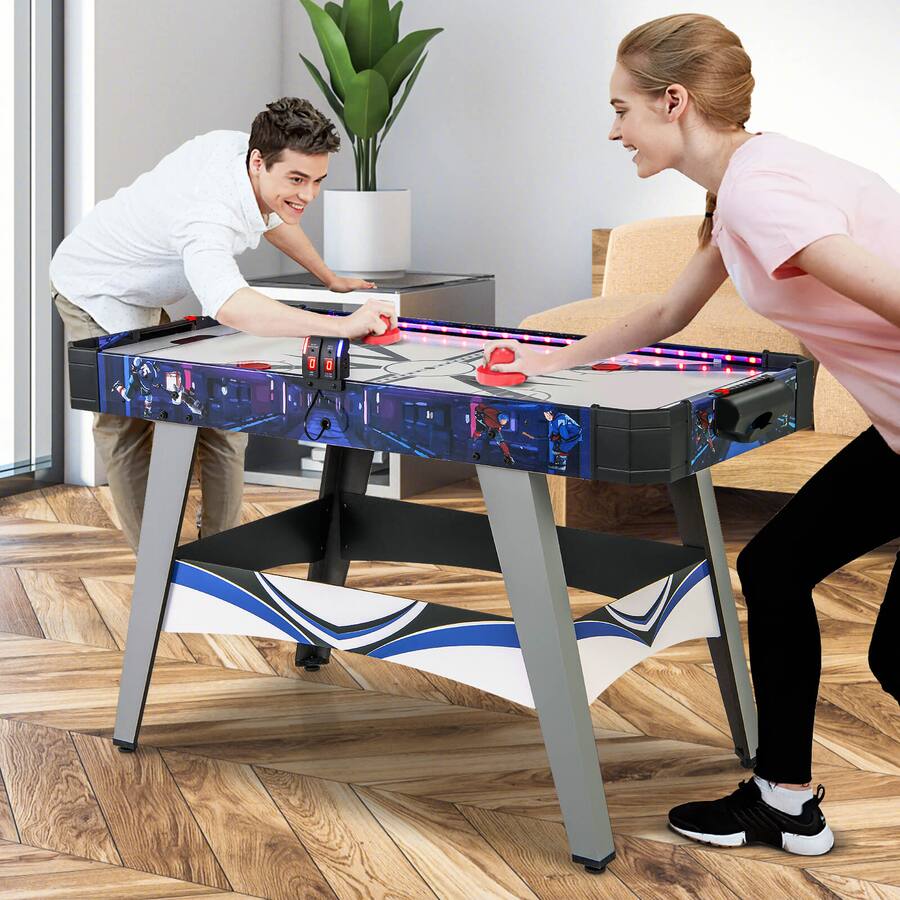 Table D'air Hockey DREAMADE 144 Cm - Avec Tableau De Score LED Et Ventilateur 12V - Pour Enfants Et Adultes - Jeu Familial Rapide