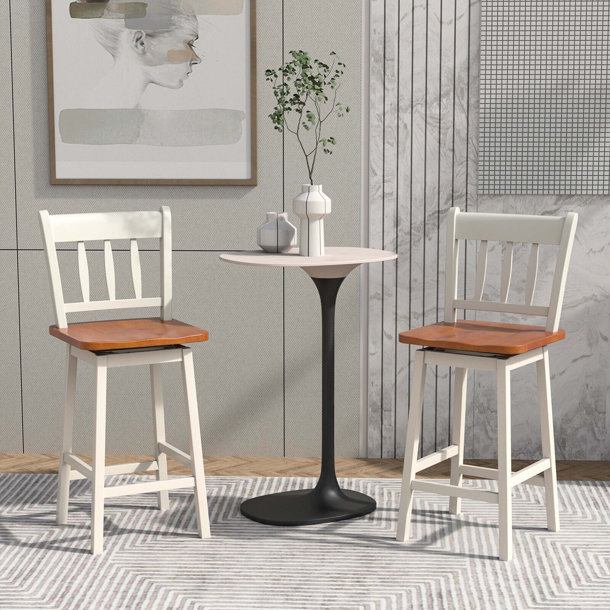 Alt View 3. Costway - Costway 4PCS Bar Stool 24.5" Swivel Counter Height Chair w/ Footrest - Cream.
