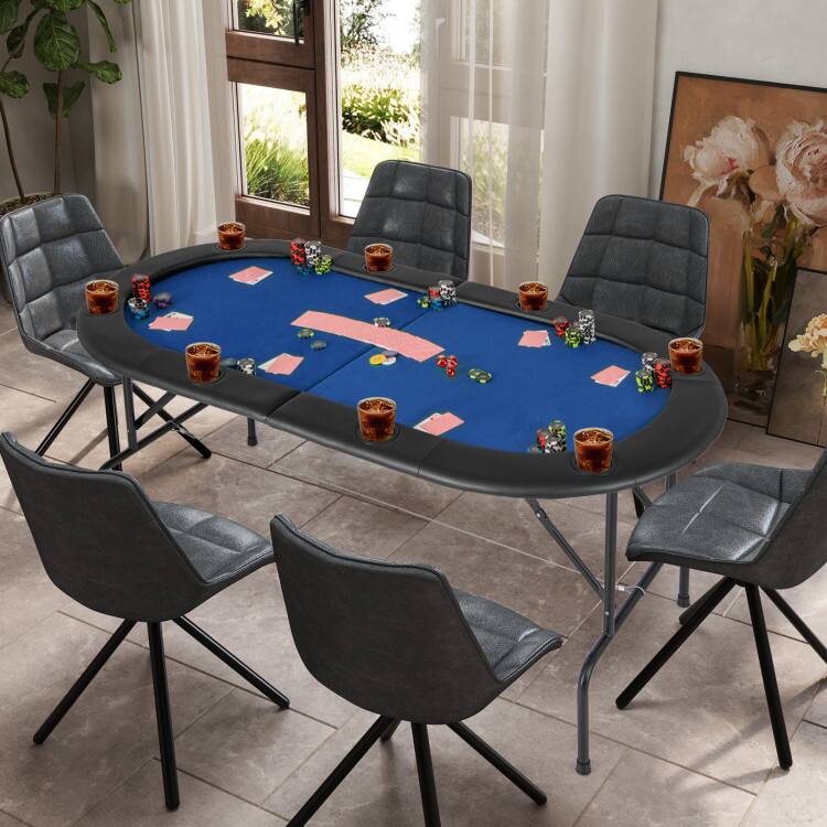 Angle. SlickBlue - 8-Player Texas Holdem Foldable Poker Table for Home Game Nights - Blue.