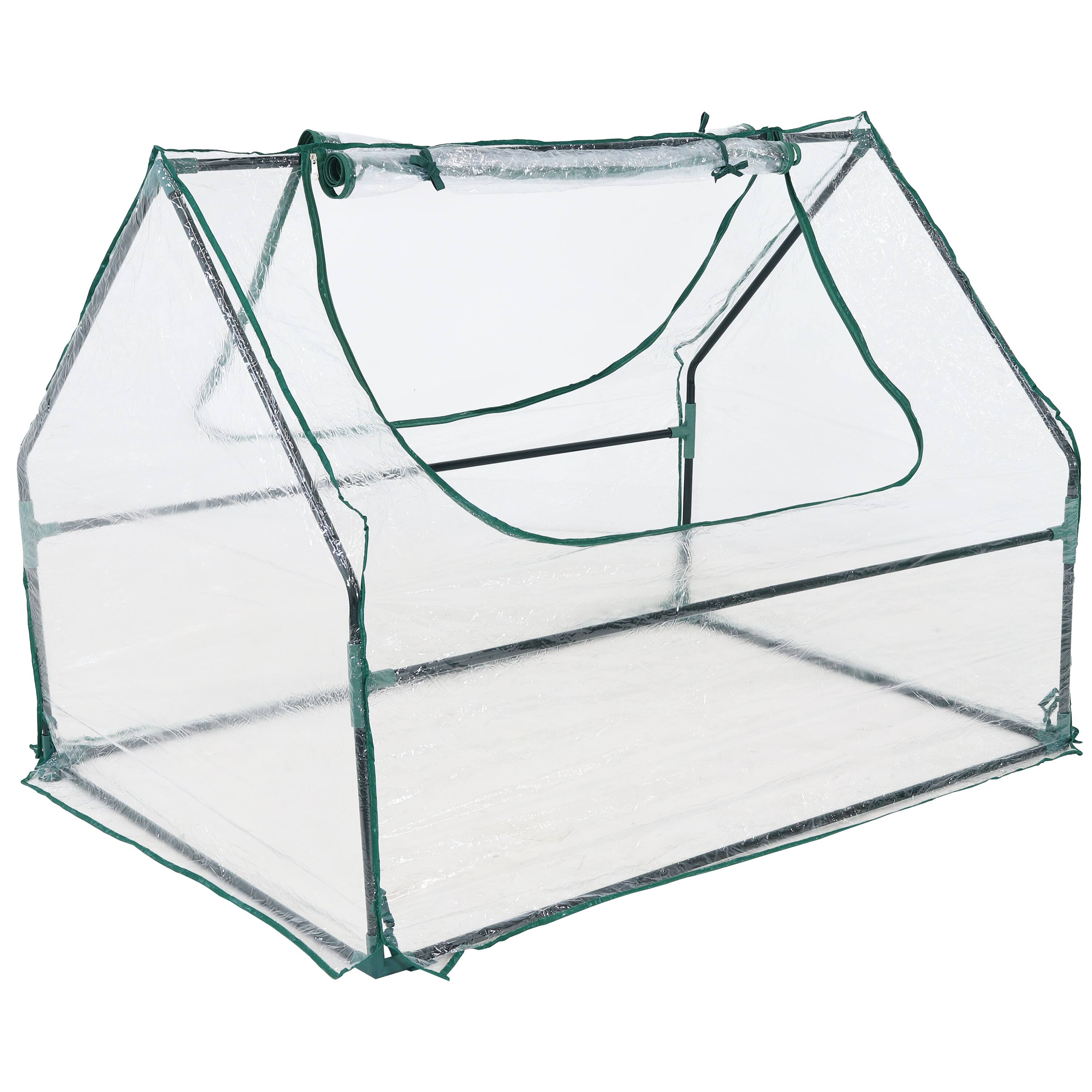 Front. Sunnydaze - 4 x 3 ft Iron PVC Panel Mini Greenhouse with 2 Doors - Clear.