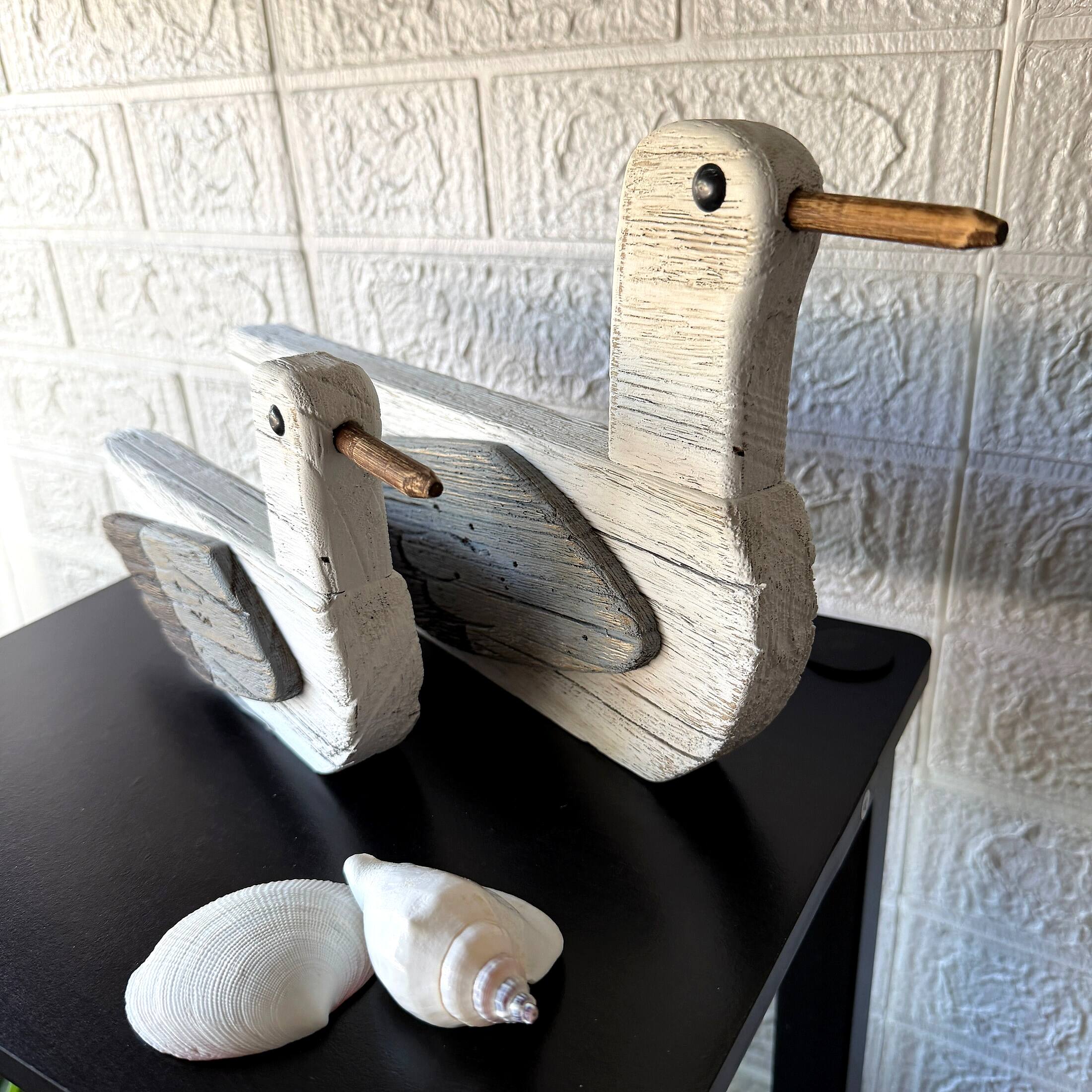 Alt View 4. Things2Die4 - Wooden Seagull Statues Set of 2 Coastal White Bird Shelf Decor 7.5 In - White.