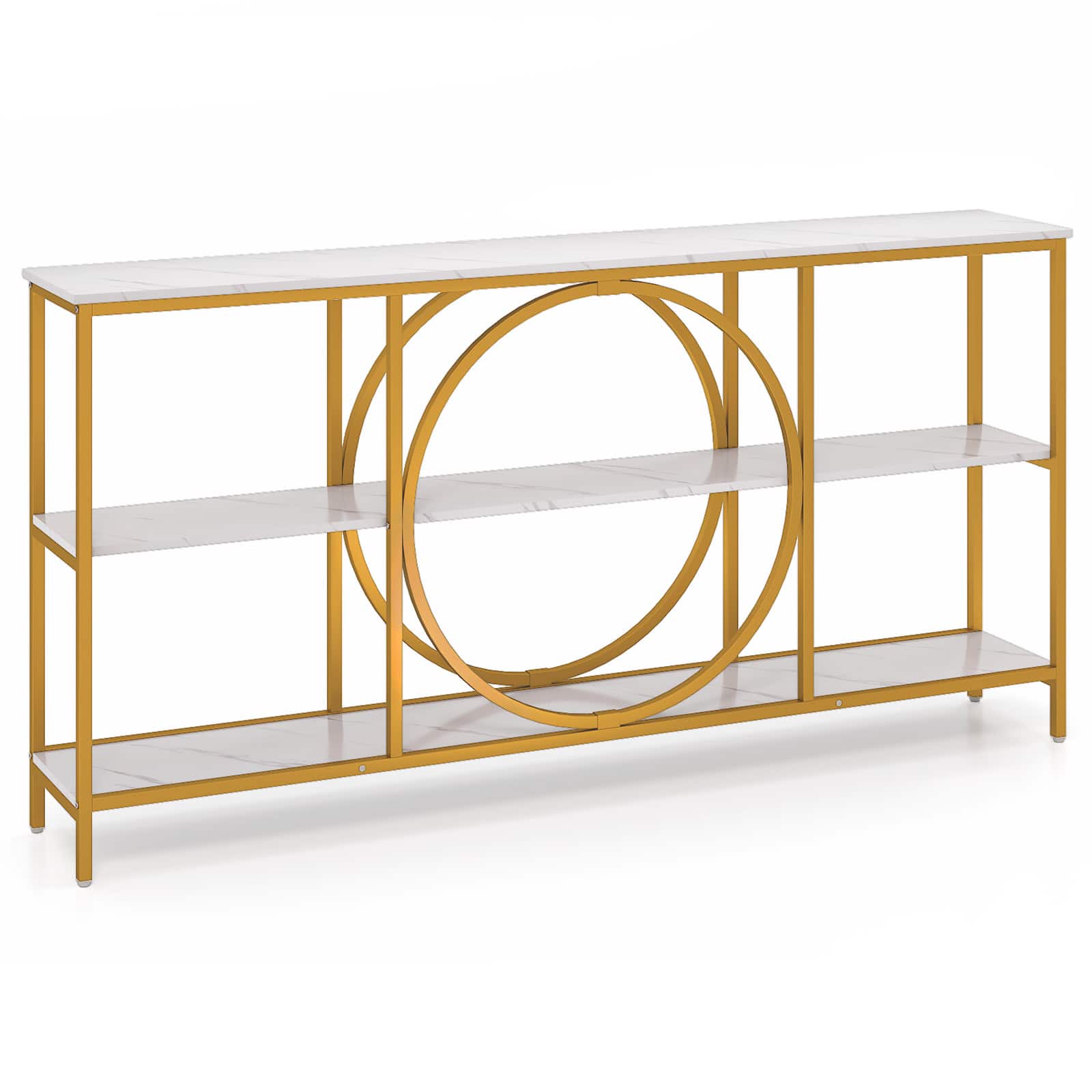 Gymax - 3-Tier Console Table w/ Faux Wood Grain Storage Shelves for Hallway Living Room - White