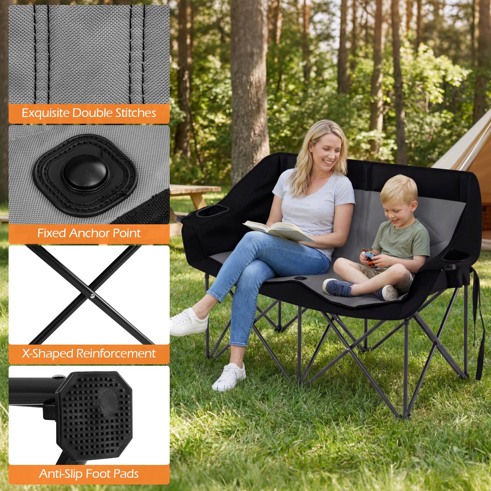 Exquisite Double Stitches  
Fixed Anchor Point  
X-Shaped Reinforcement  
Anti-Slip Foot Pads