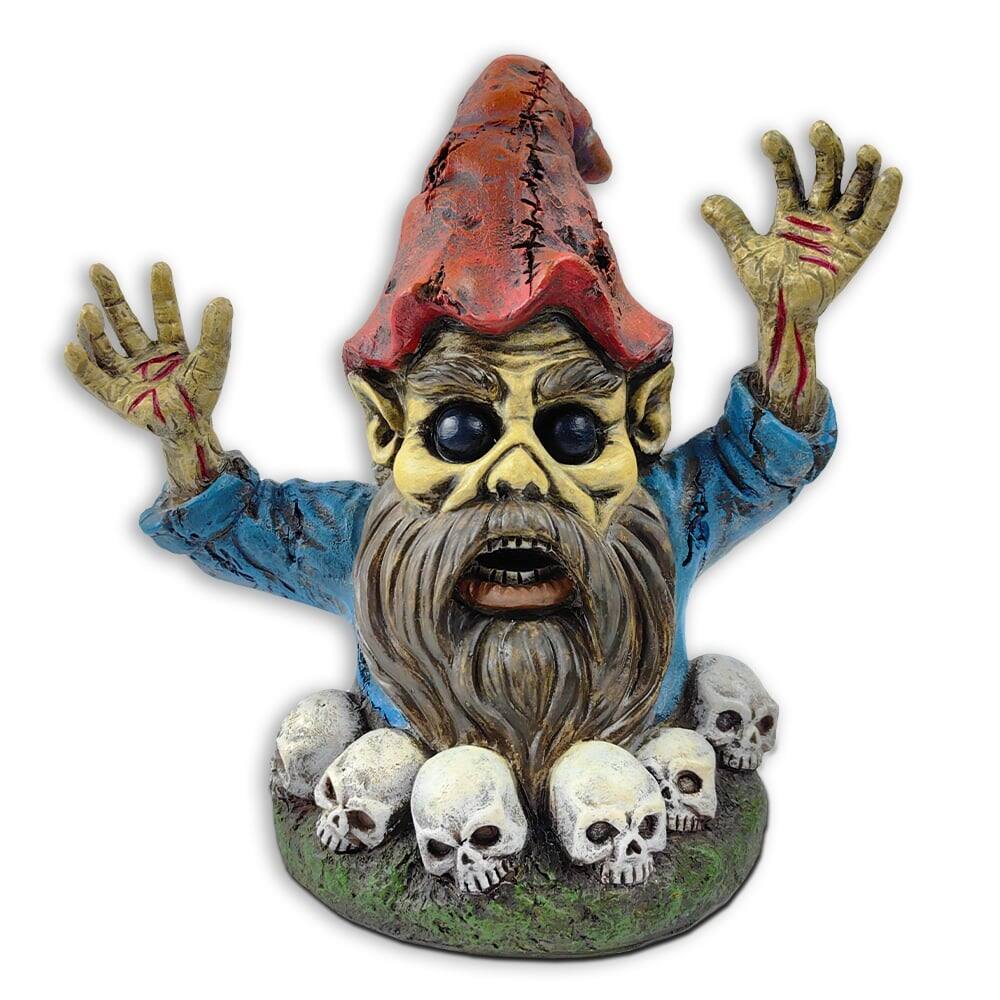 Front. OrnamentallyYou - Zombie Gnome Garden Statue, 8" Outdoor Halloween Figurine Yard Decoration - Orange.