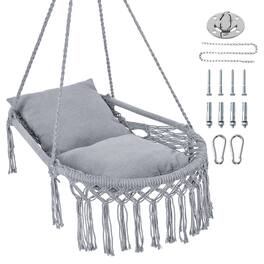 Costway - Macrame Swing Chair with 2 Removable Cushions, Enduring Polyester Cotton Ropes - Gray