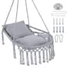 Costway - Macrame Swing Chair with 2 Removable Cushions, Enduring Polyester Cotton Ropes - Gray