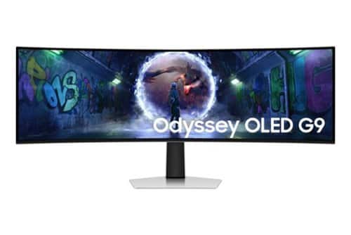 Samsung - 49" Odyssey OLED G9 (G93SD) Dual QHD 240Hz Curved G-SYNC Compatible Gaming Monitor (DisplayPort, HDMI, USB Type-C) - Silver