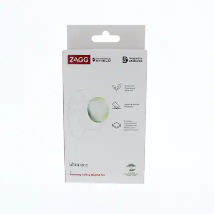 INVISIBLE ZAGG SHIELD
Designed for SAMSUNG
Made with Plant-based Materials
Inpart
A Scratch Protection
Cortaina
Artificial microbral Treatment
Protects
Vaser
Sureem Protector
ultra eco
Samsung Galaxy Watch5 Pro
PERTATS