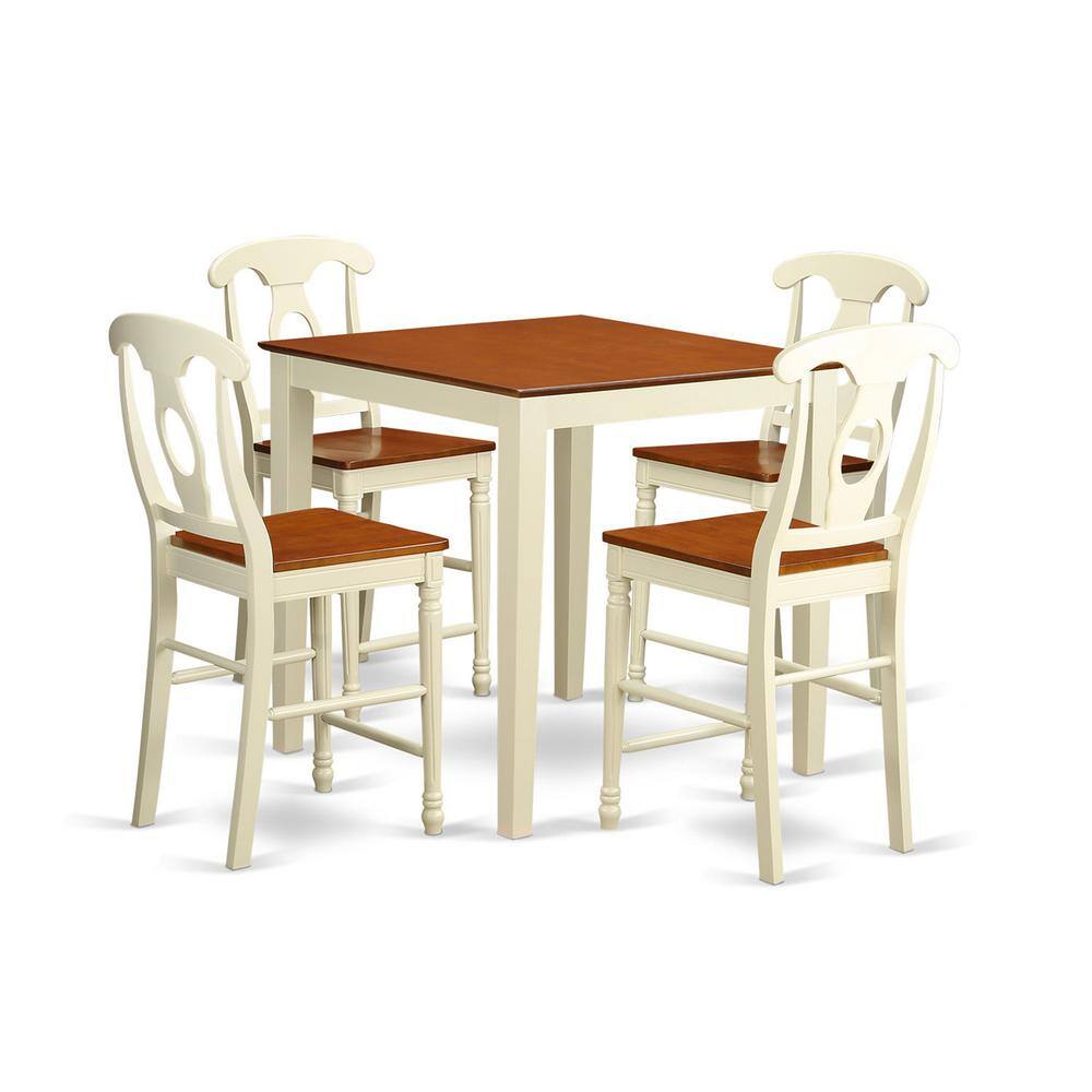 Front. East West Furniture - 5 Pcpub Table set - high Table and 4 bar stools. - Buttermilk & Cherry.