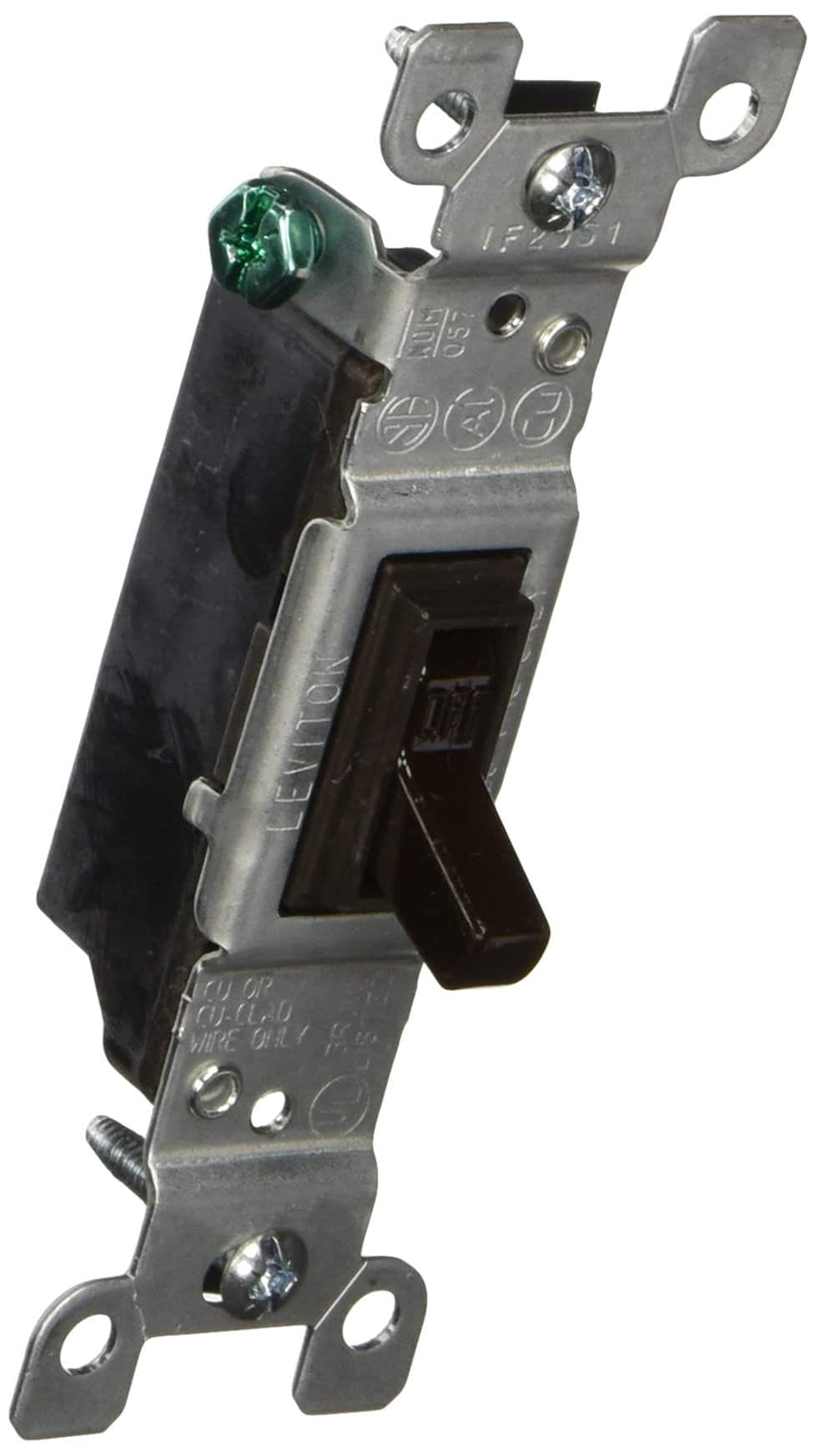 Leviton - Framed Grounded Toggle Switch, 120V 15A Single-Pole 1-Way - Brown/Cafe