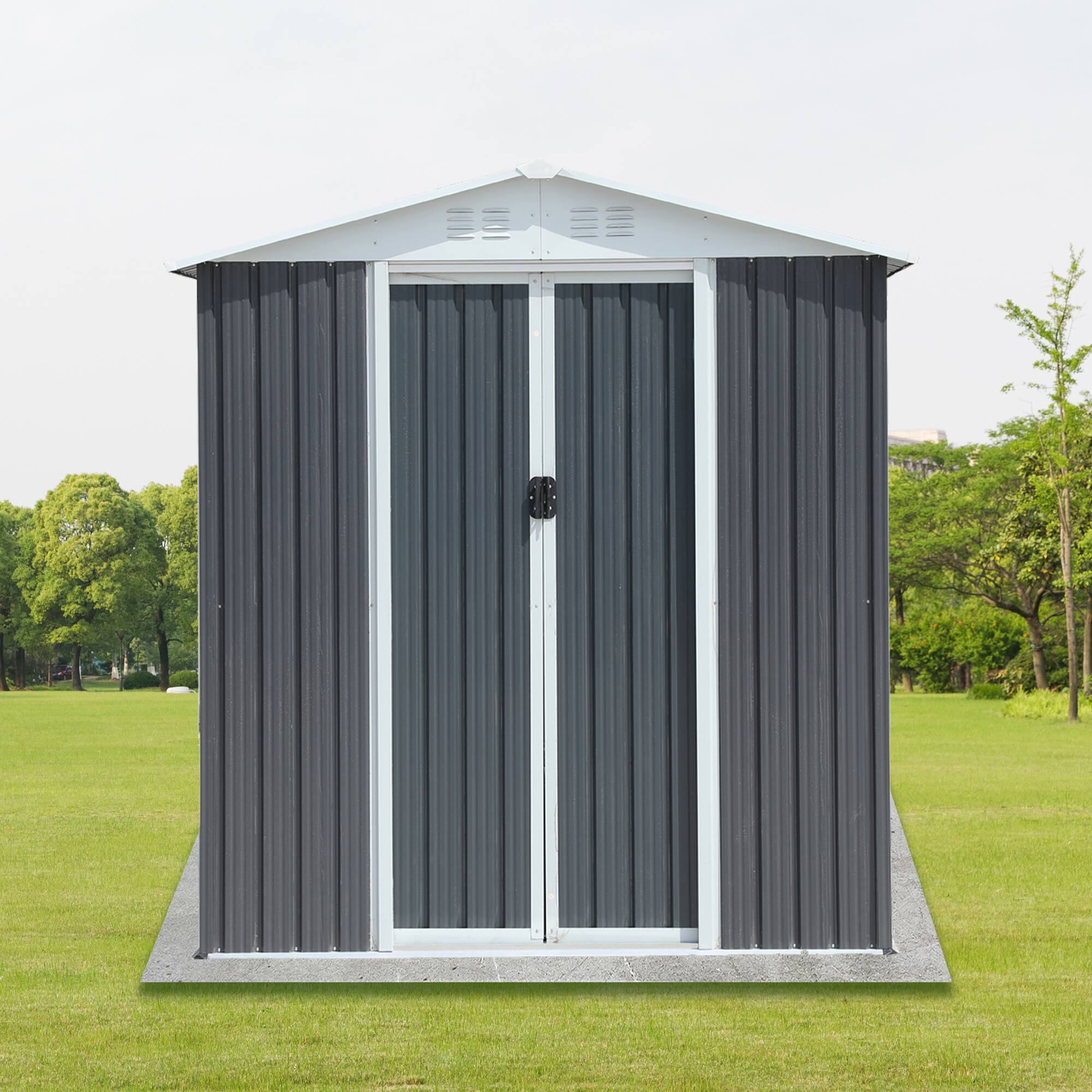 Alt View 1. Loheer - Loheer 6x4 Outdoor Storage Shed Heavy Duty Grey Apex Roof Backyard Garden Tool Shed for Lawn Equipment.