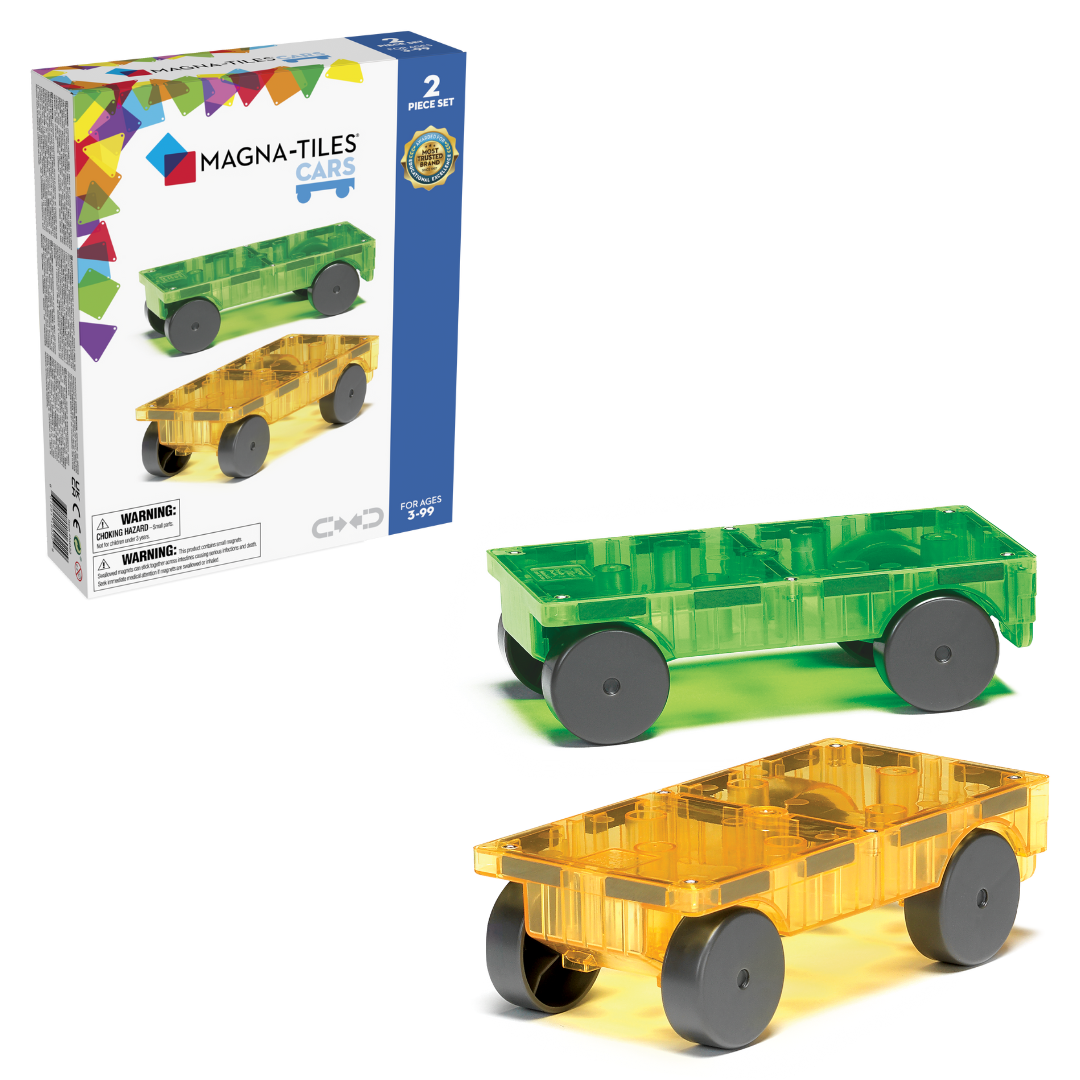 2 PIECE SET  
MAGNA-TILES CARS  

WARNING: CHOKING HAZARD - Small parts. Not for children under 3 years.  

FOR AGES 3-99