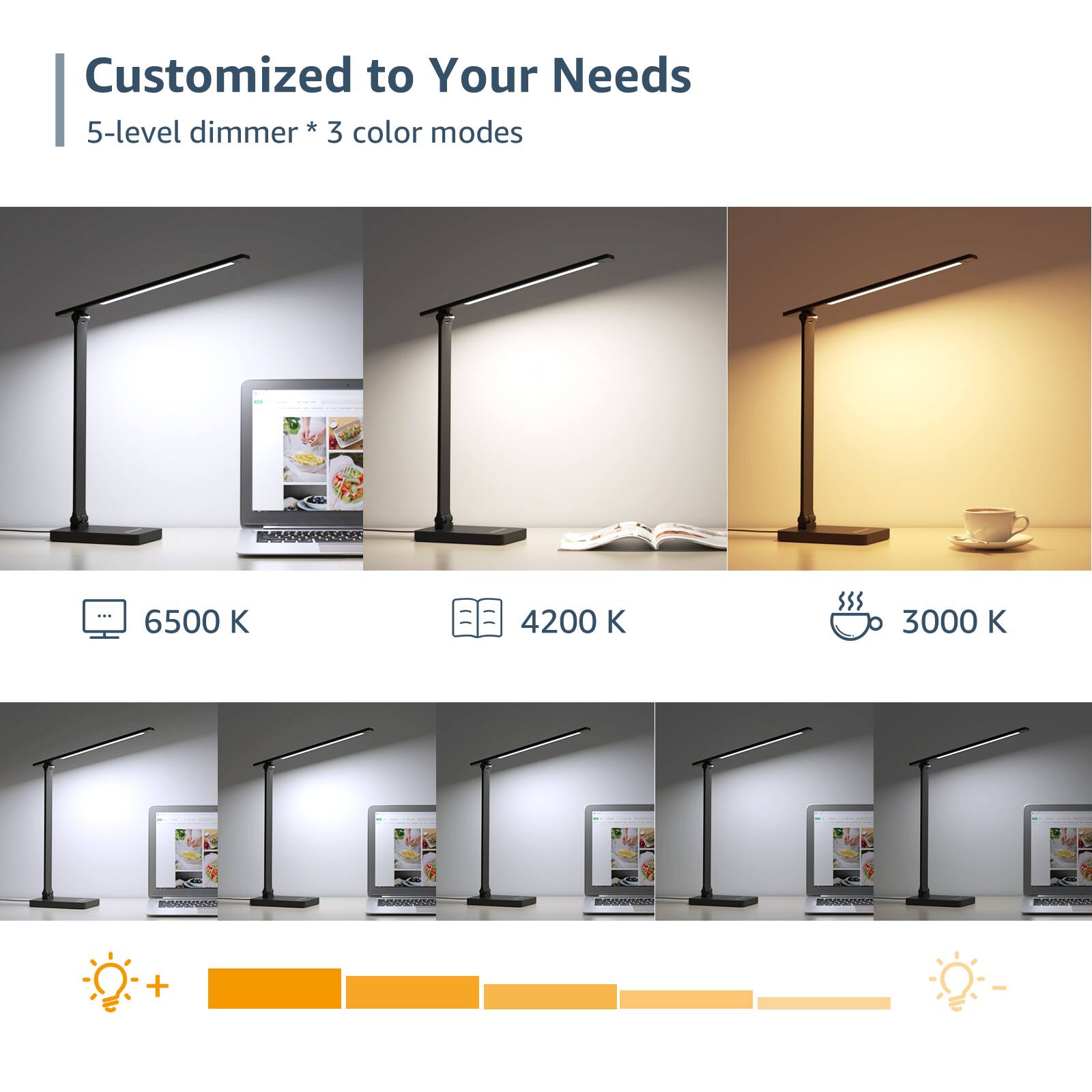 Customized to Your Needs

5-level dimmer * 3 color modes

6500 K

4200 K

3000 K