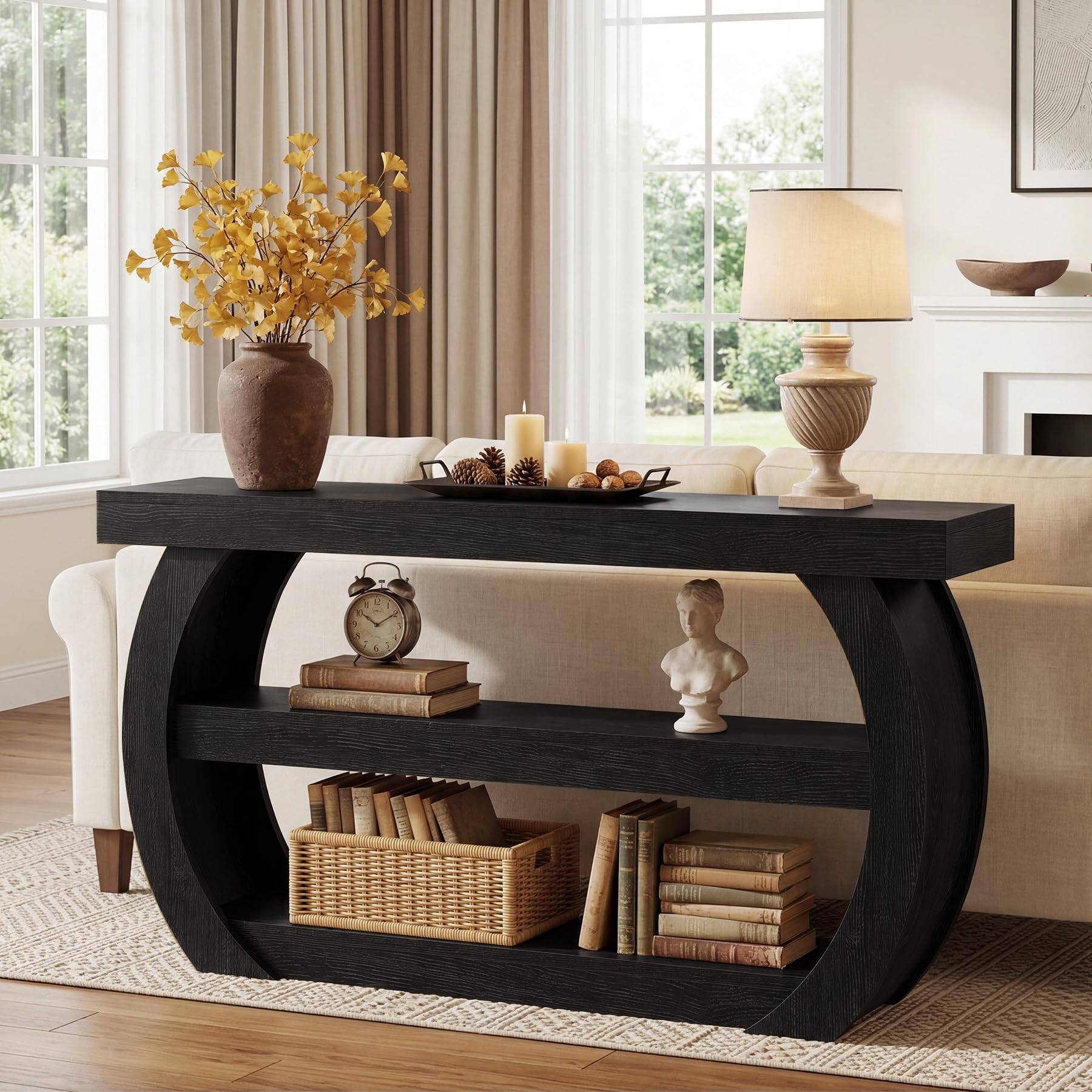 Alt View 1. Tribesigns - Black Console Table, 63-Inch Farmhouse Wood Entryway Table - Black.