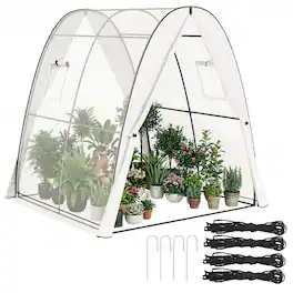 Outsunny - Hoop House Greenhouse with Sandbags and Hemmed PE Cover, 2 Doors and Screen Windows