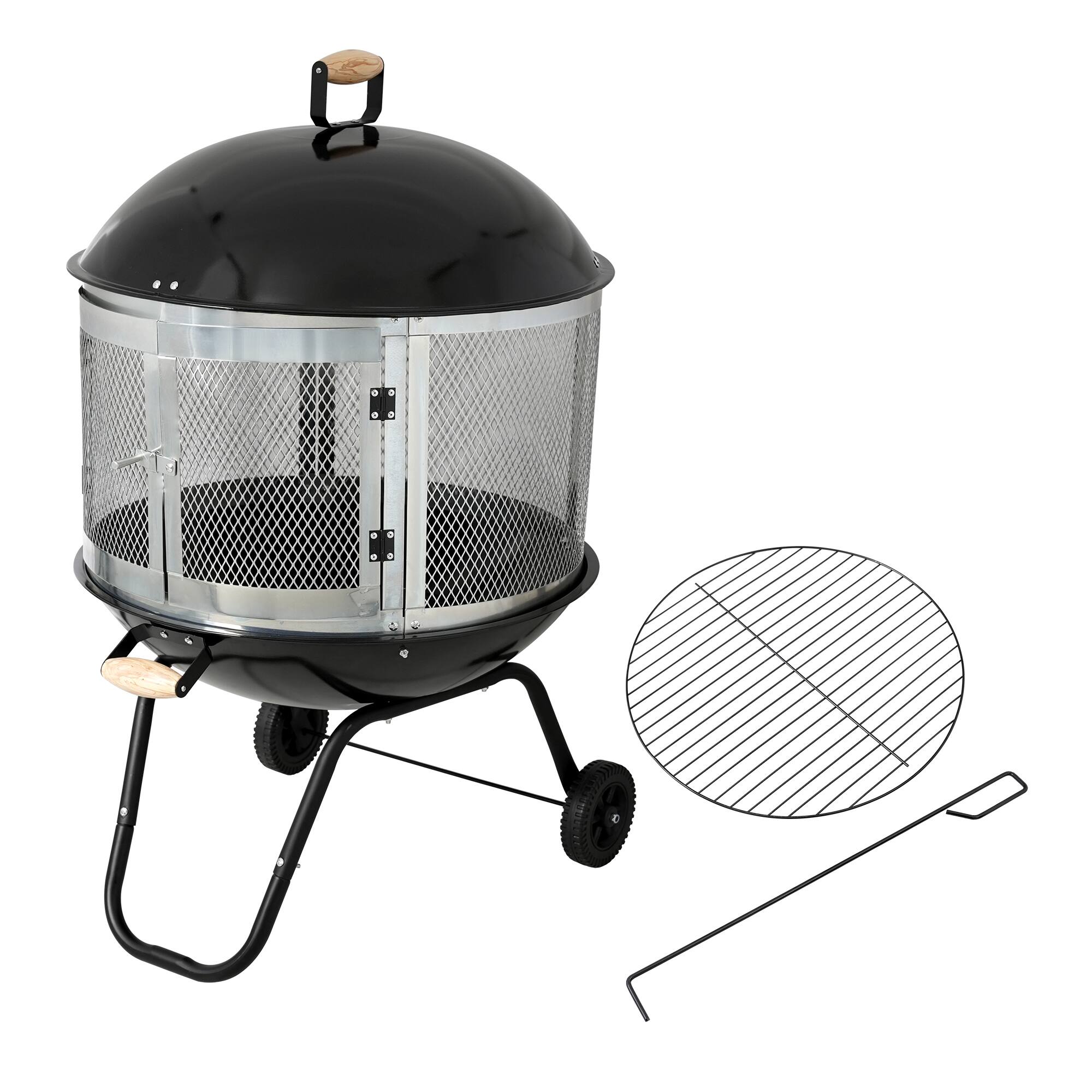 Alt View 3. Bestier - 28 Inch Fire Bowl with Wheels & Spark Guard, Portable Outdoor Fire Pit with Grate.