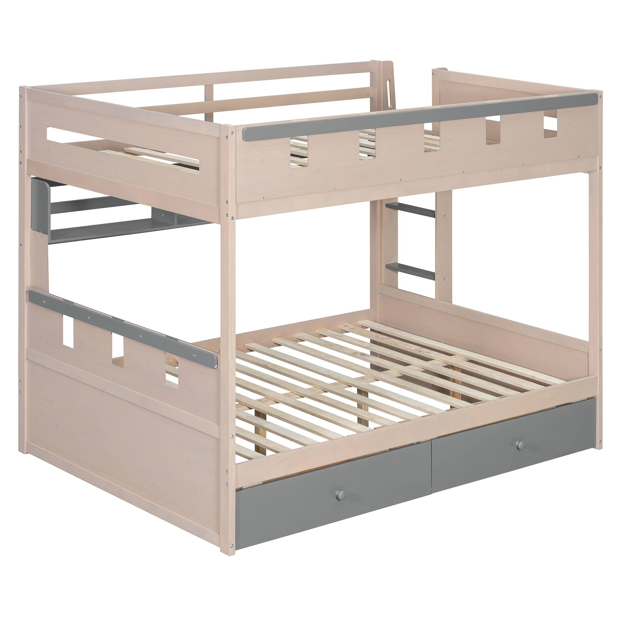Back. Anysun - Full Size Castle Style Bunk Bed with 2 Drawers,Shelf,and LED - Grey.
