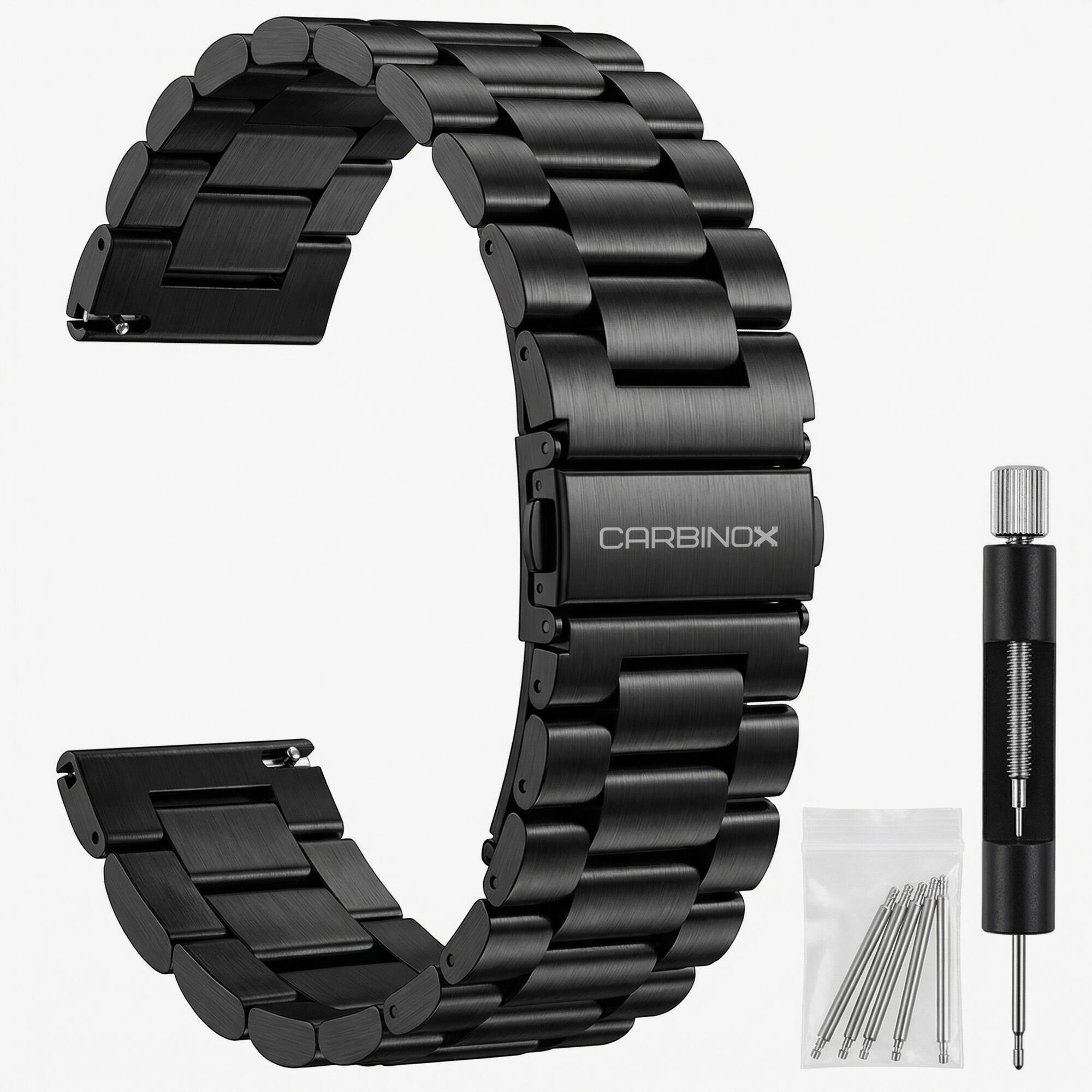 Front. Carbinox - CARBINOX Metal Band Durable 22mm Compatible Smartwatches with Toolkit Included - Stainless Steel, Adjustable, Secure Fit - Black.