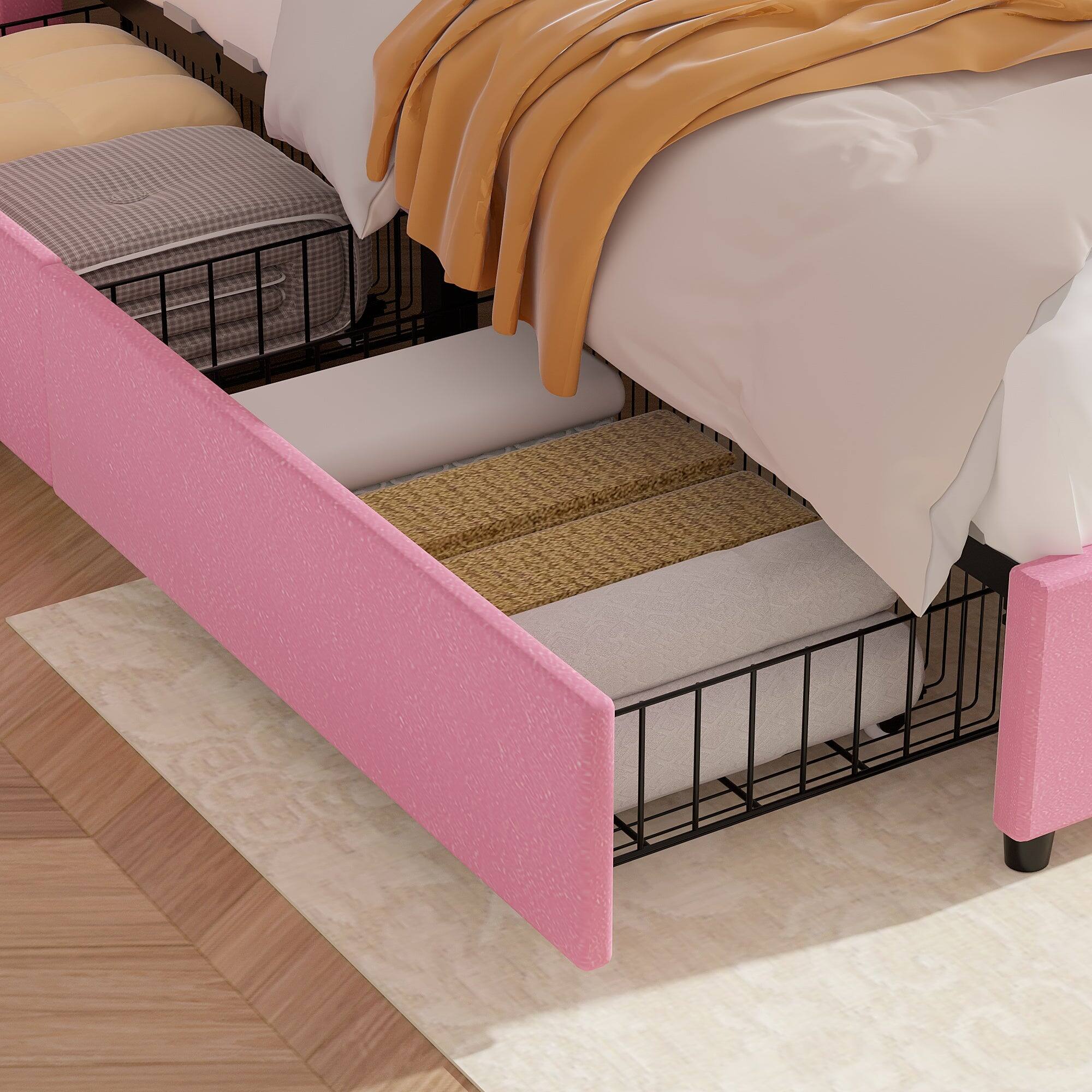 Alt View 3. Vecelo - Full Size Storage Bed Frame with 4 Drawers - Velvet Upholstered, Adjustable Headboard, 800lb Capacity, Noise Free - Pink.