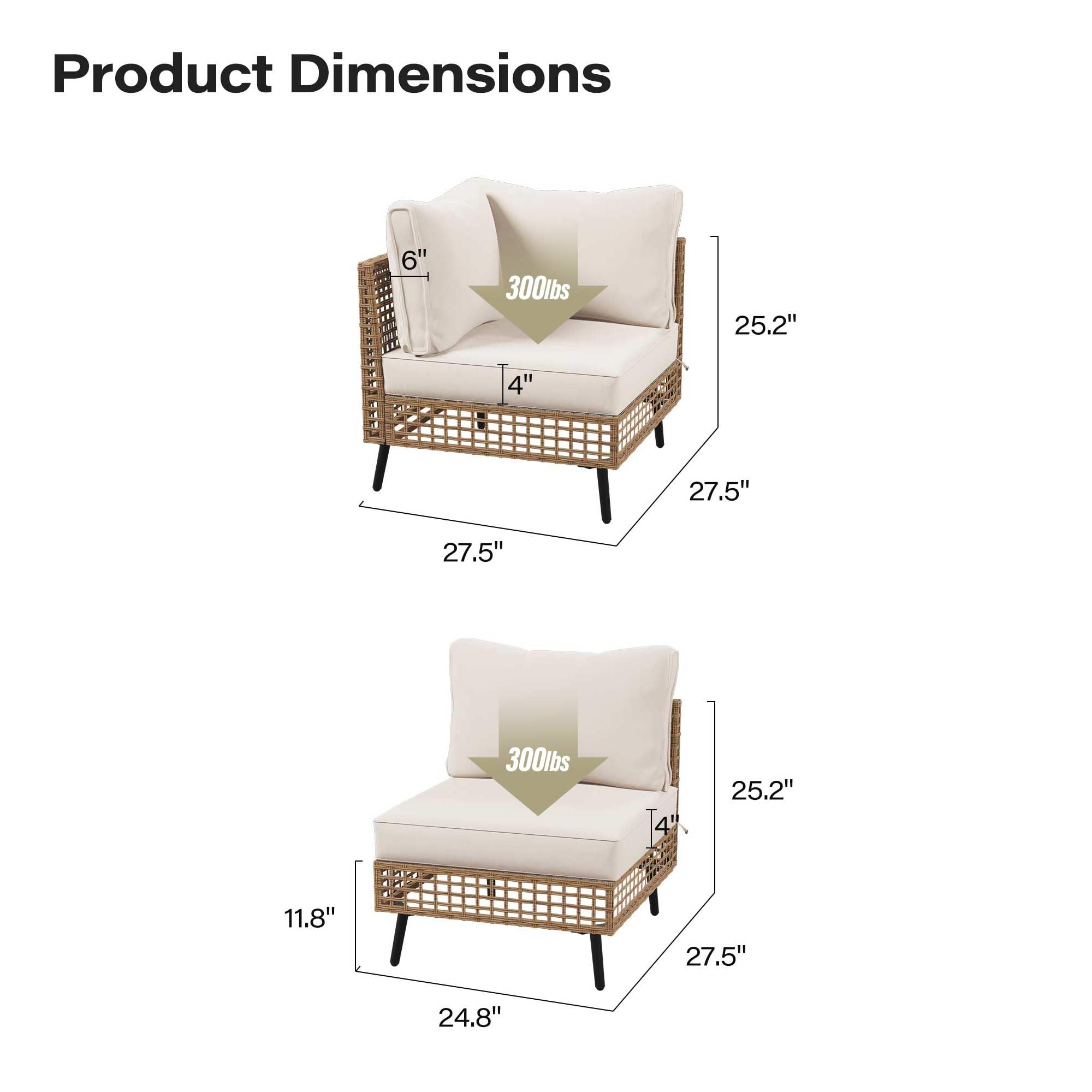 Product Dimensions - "6" 300lbs 25.2" 4" 27.5" 27.5" 300lbs 4" 25.2" 11.8" 27.5" 24.8"