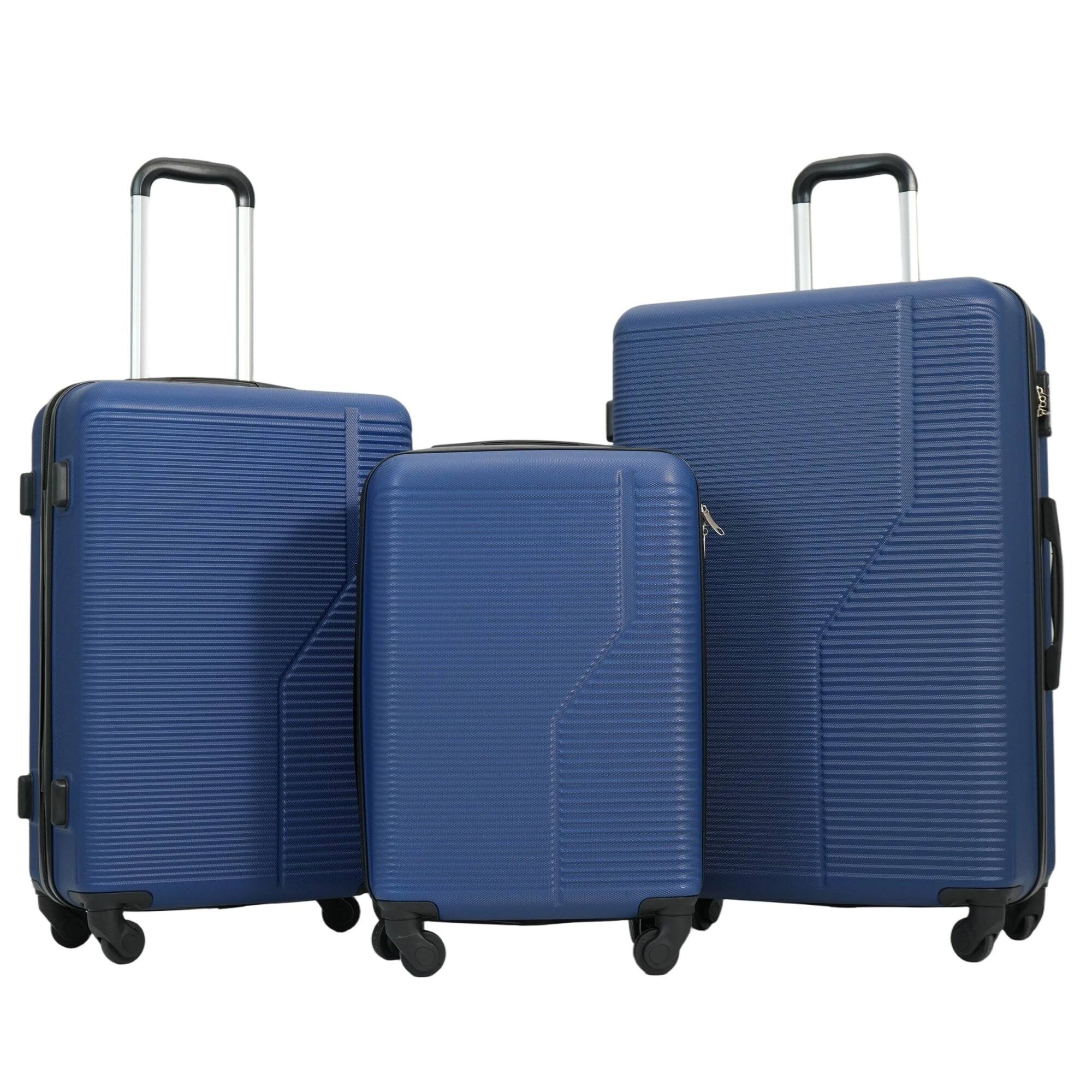 Angle. BreeBe - 7-Piece Luggage Set ABS Lightweight & Durable Suitcase with Spinner Wheels, TSA Lock, (20/24/28), Dark Blue - Dark Blue.
