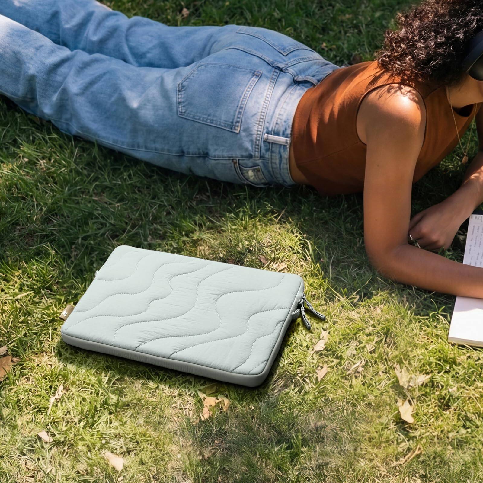 Alt View 7. tomtoc - Terra-A27 Recycled 360° Protective Puffy Laptop Sleeve Bag for 13-inch MacBook New A18 Pro Chip 2026, Quilted Design - Lakeshore.