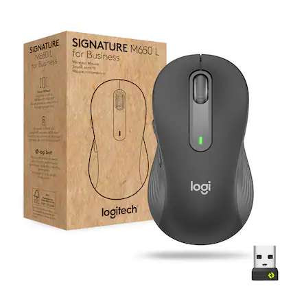 **Signature M650 L for Business**
**Wireless Mouse**
Souris sans fil
Mouse inalámbrico
**101 SmartWheel**
Adaptive scrolling
Démontage adaptatif
Desplazamiento adaptativo
Roulement adaptável
**24-month battery**
Long-life battery
Duración de baterías de 24 meses
24 mois de vie de la batterie
**logi bolt**
High-performance wireless
Tecnología inalámbrica de alta
performance
Tecnología inalámbrica de alto
desempeño
**logitech**
**MIX with FSC® C11200**
By choosing this product, you are supporting responsible management of the world's forests.
**logi**
