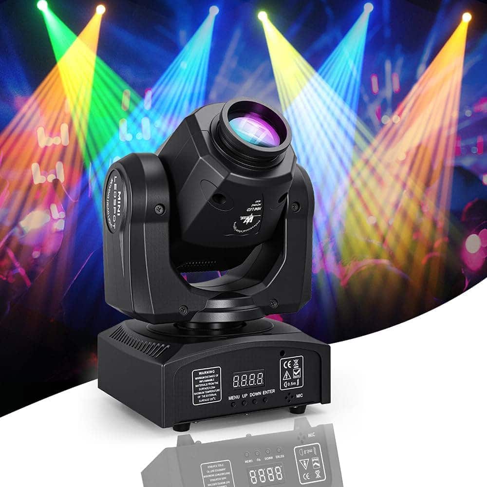 FINEAK - 60W LED Moving Head Stage Light - DMX512 8Gobos 8Colors Sound Activated for Wedding Party DJ - Black