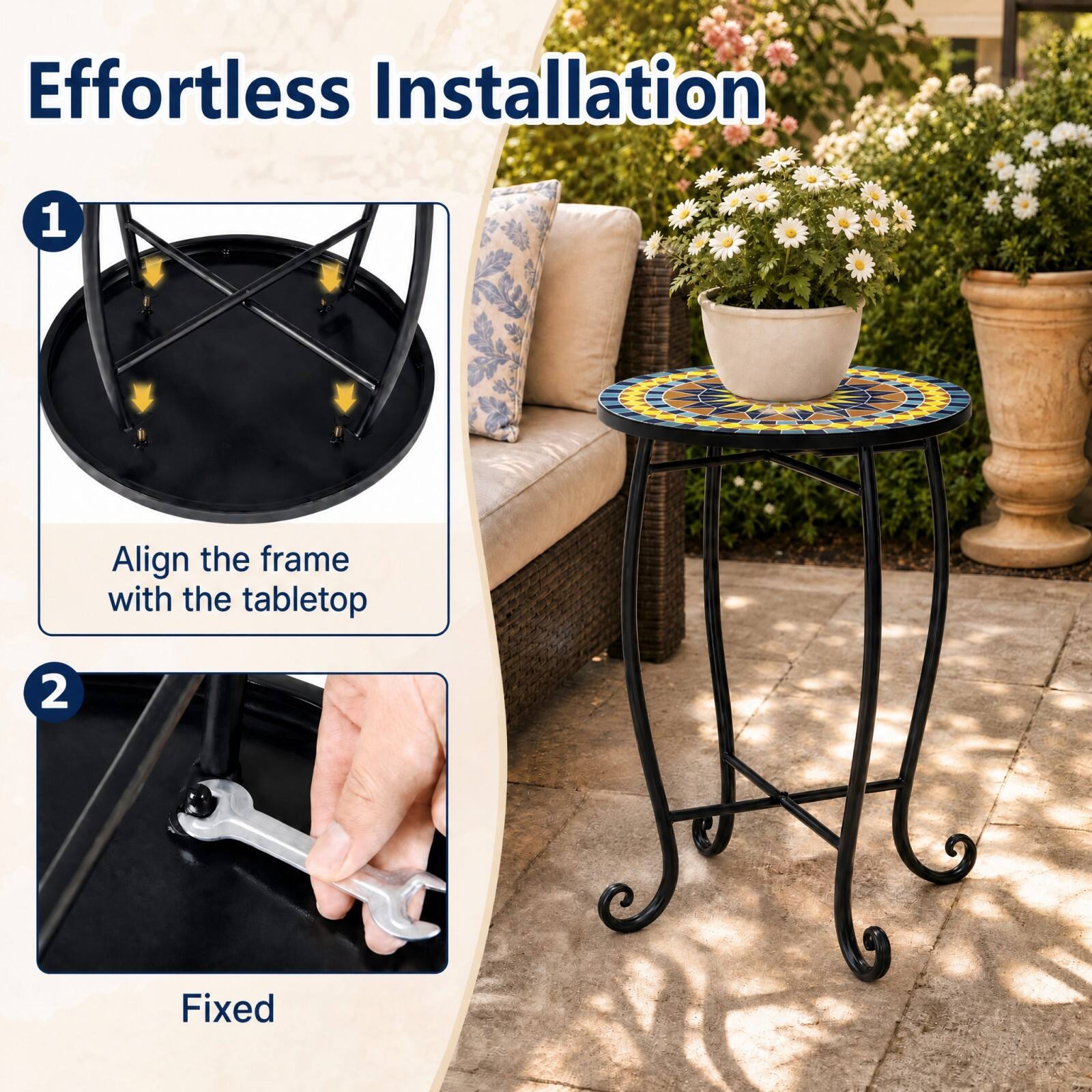 Effortless Installation

1. Align the frame with the tabletop
2. Fixed