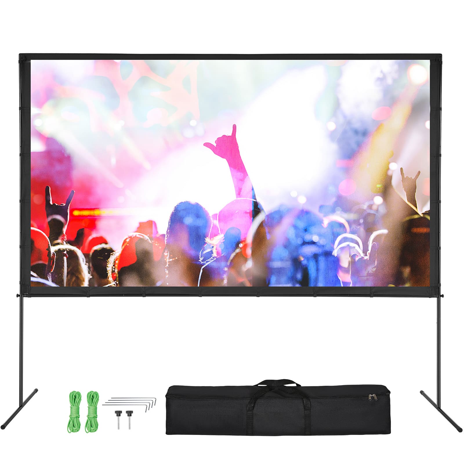 Front. VEVOR - Projector Screen with Stand, 120 inch 16:9 4K 1080 HD Outdoor Movie Screen with Stand, Wrinkle-Free Projection Screen - Black.