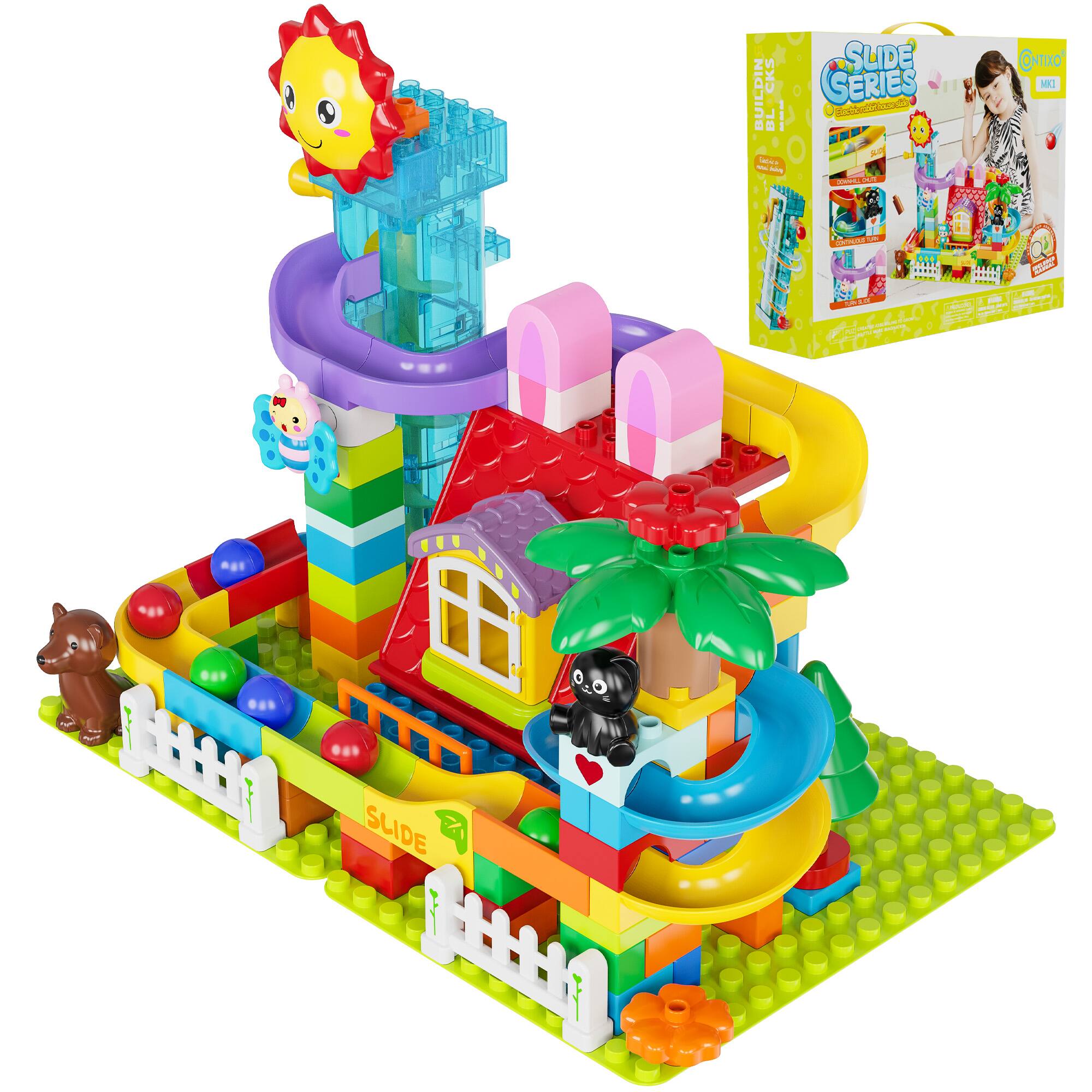 MK1 Marble Track Building Set, 118-Piece STEM Toy with Elevator Lift, Rabbit House & Multi-Lane Marble Run, Ages 3+