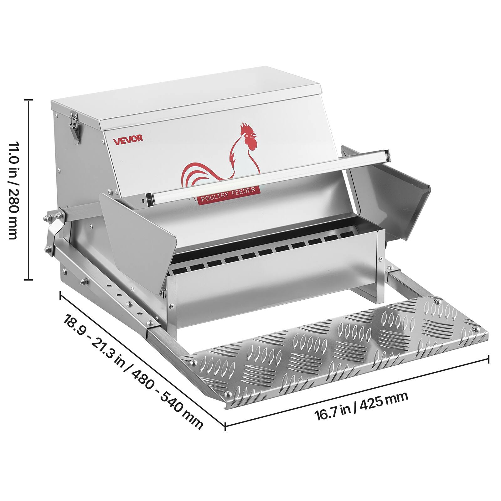 VEVOR 11.0 in/280 mm FEEDER

- 18.9 - 21.3 in / 480 - 540 mm
- 16.7 in / 425 mm