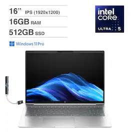 HP - Probook 460 Laptop (Ultra 5 125U, 16GB, 512GB SSD, 16.0, (1920x1200), Intel Graphics, Win 11 Pro ) - Silver
