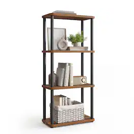 Songmics Home - Superfast Toolless Assembly, 4-Tier Shelf for Living Room, Standing Shelf, Bookshelf, Bedroom, Kitchen - Rustic Brown and Ink Black