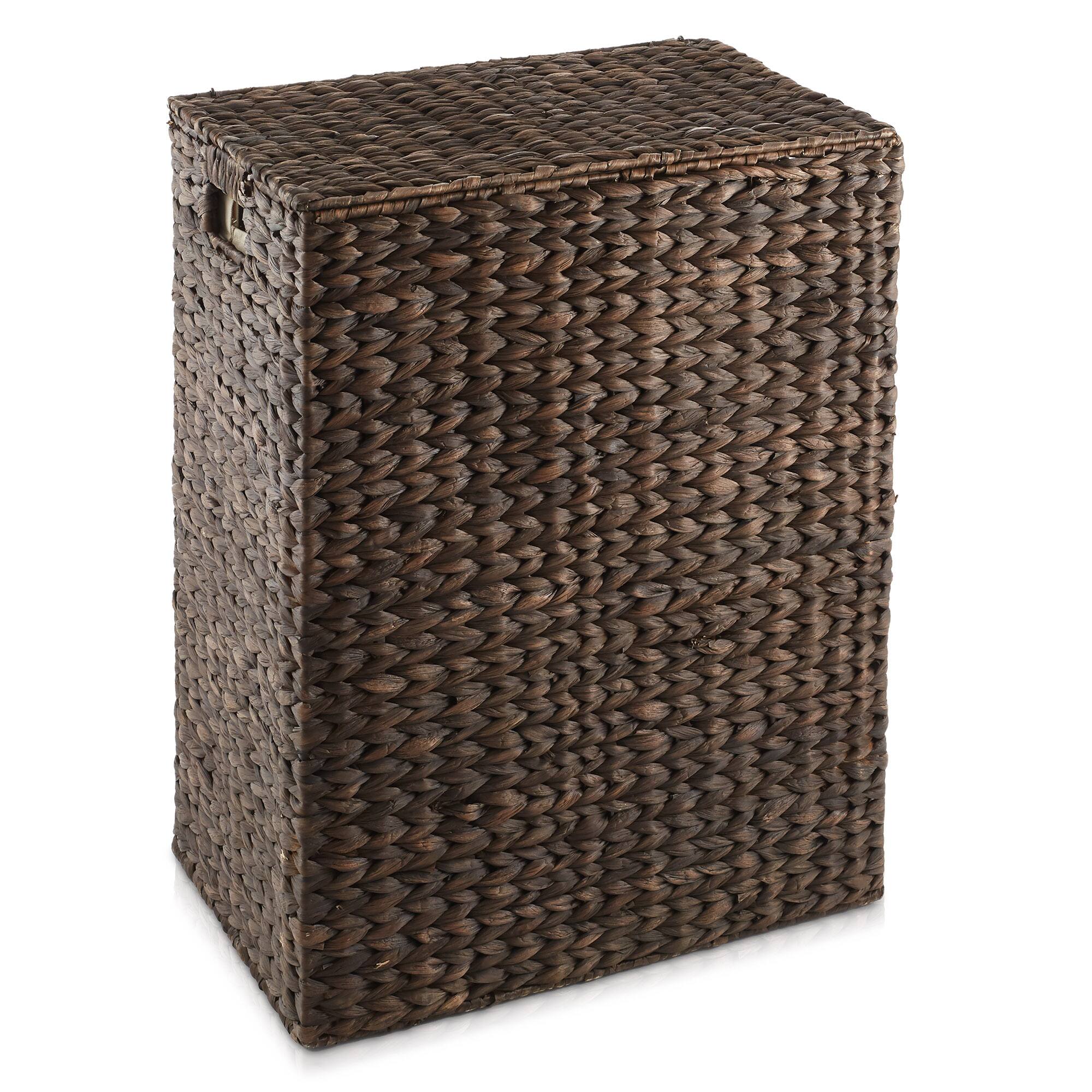 Alt View 2. Casafield - Large Laundry Hamper Basket w Lid and Liner - Water Hyacinth - Espresso.
