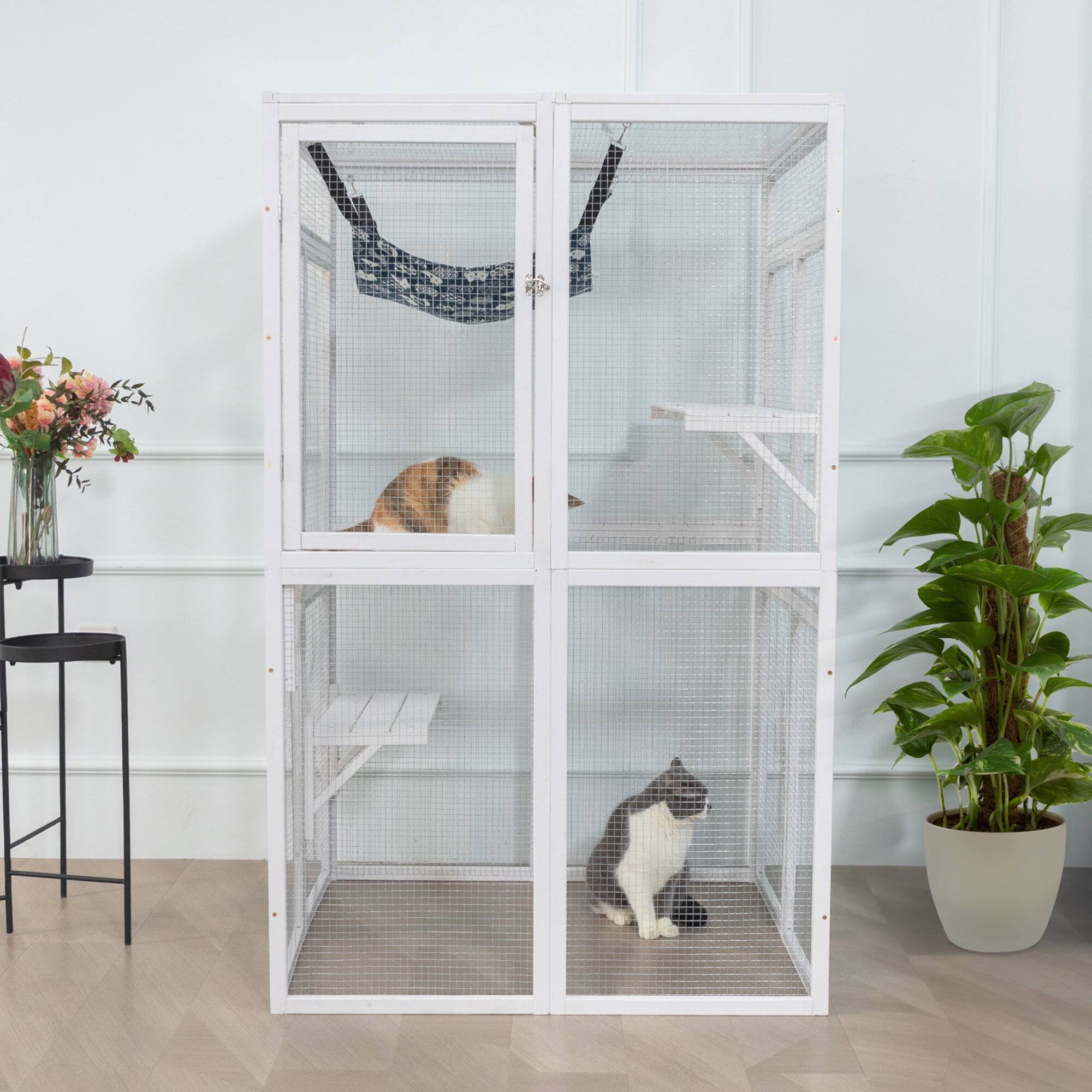 Alt View 5. Pefilos - 64" Cat House Outdoor Catio Cat Enclosures Wooden Kitty House with Platforms, Waterproof Roof, Hammock.