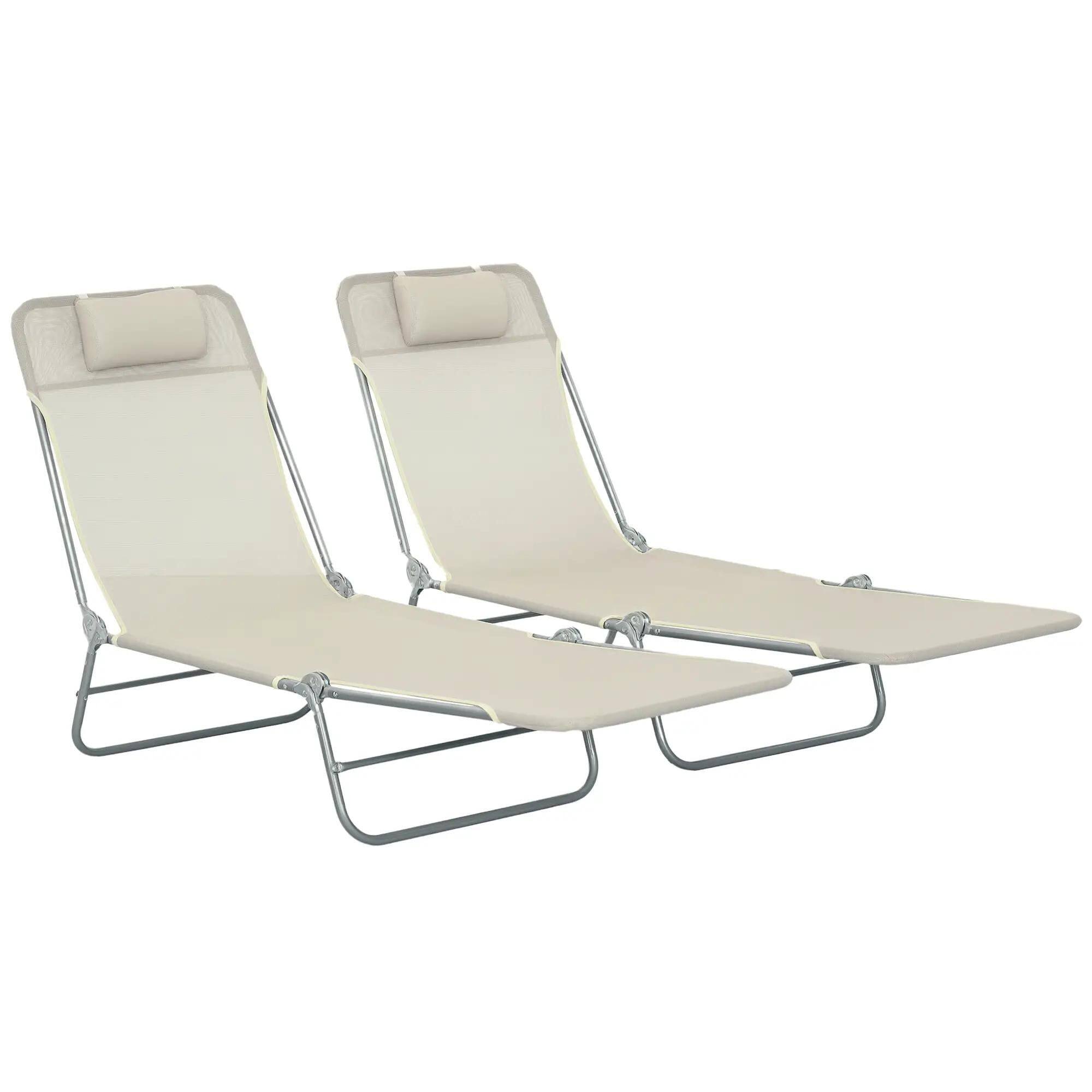 Angle. Resenkos - ResenKos 2-Piece Foldable Premium Chaise Lounge Chairs , Reclining Sunbeds With Breathable Mesh Seating, Cream White - Cream White.