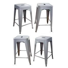 AmeriHome - Loft 24 Inch Metal Bar Stool - 4 Piece - Silver