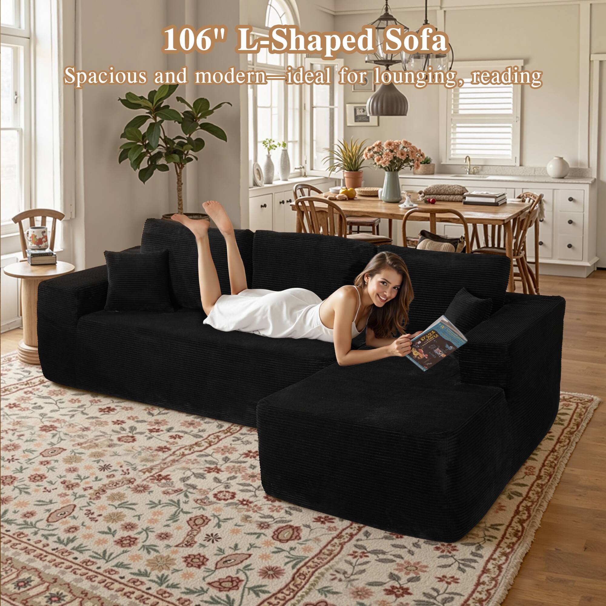 106" L-Shaped Sofa  
Spacious and modern—ideal for lounging, reading