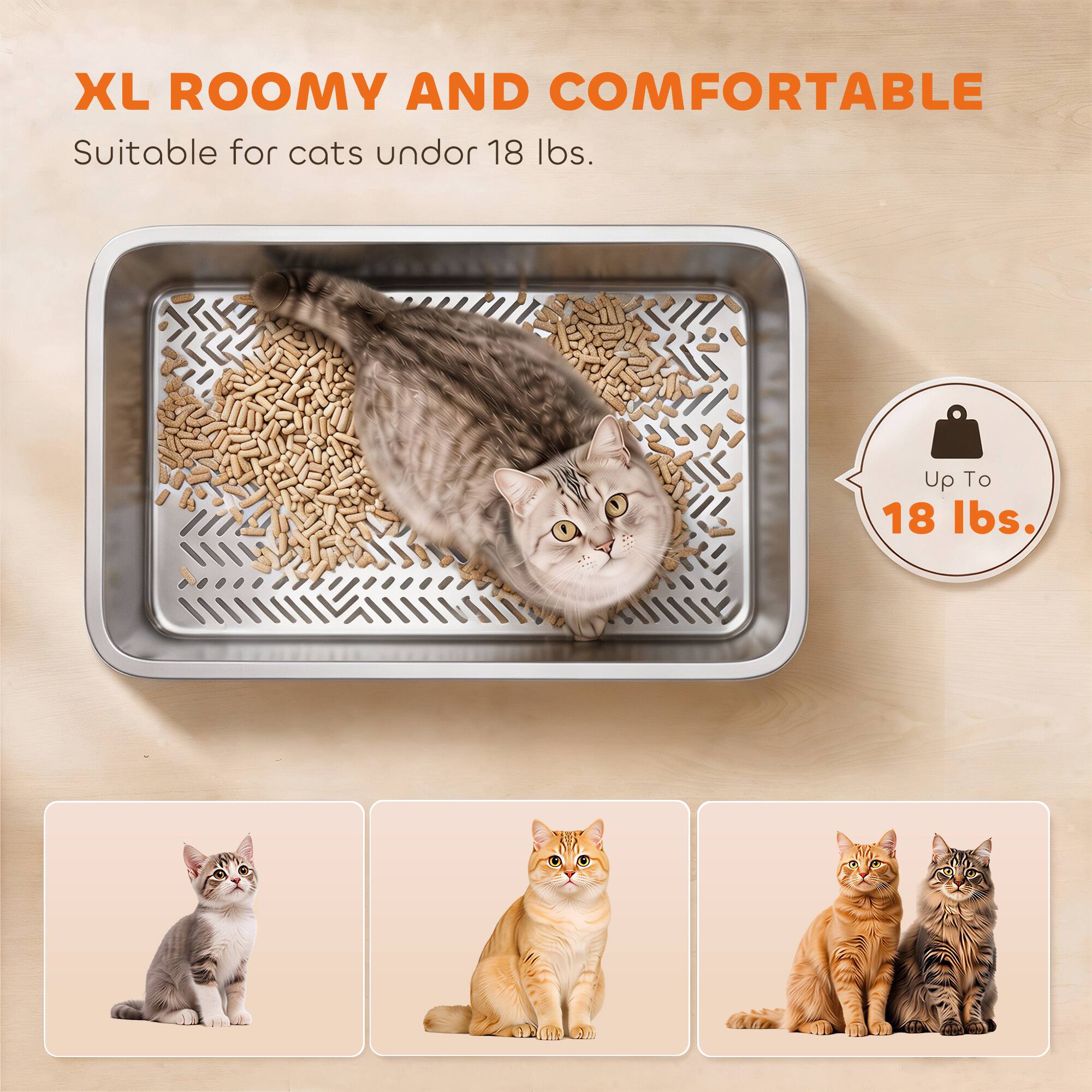 XL ROOMY AND COMFORTABLE  
Suitable for cats under 18 lbs.  
Up To 18 lbs.