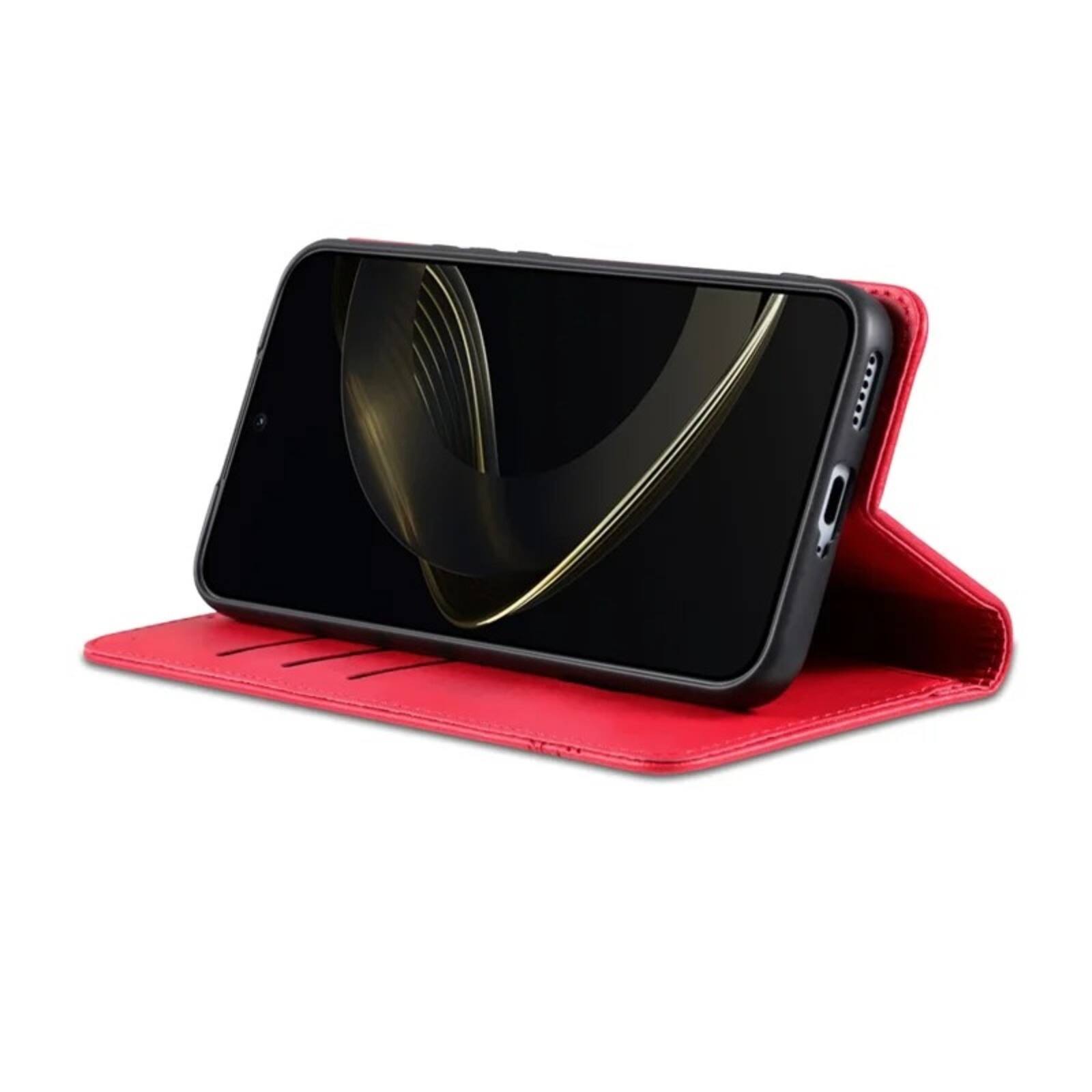 Left. UUCOVER - PU Leather Flip Wallet Case for Samsung Galaxy S25 Ultra with Card Slots Cash Holder Shockproof Kickstand Phone Cover - Red.