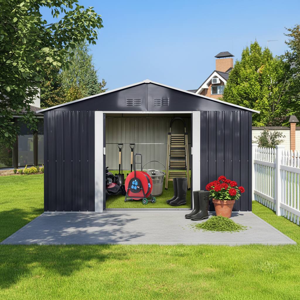 Angle. Loheer - Loheer 11.2x10.6 Ft Metal Garden Shed Grey Outdoor Storage Shed with Window.