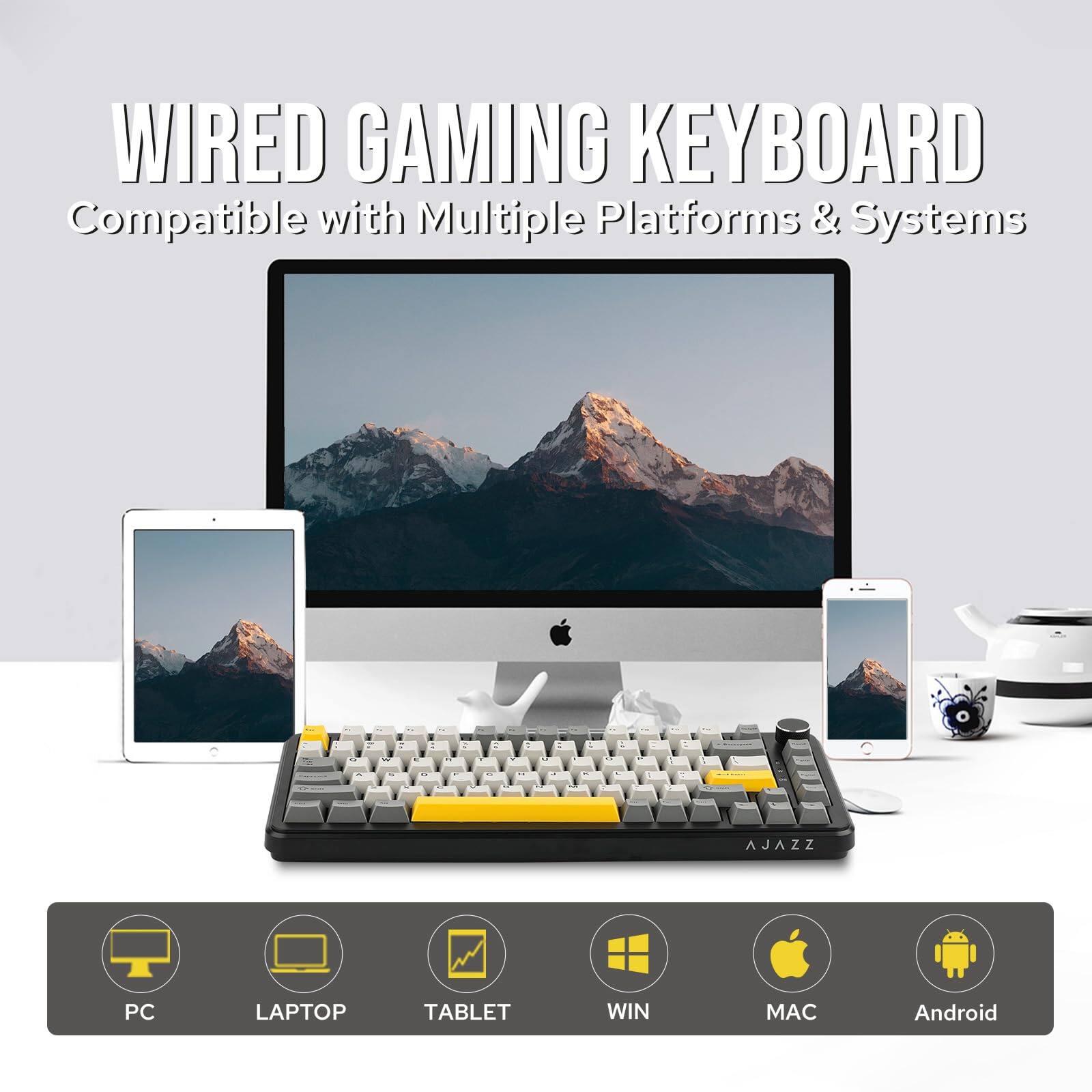 WIRED GAMING KEYBOARD  
Compatible with Multiple Platforms & Systems  

AJAZZ  

PC LAPTOP TABLET WIN MAC Android